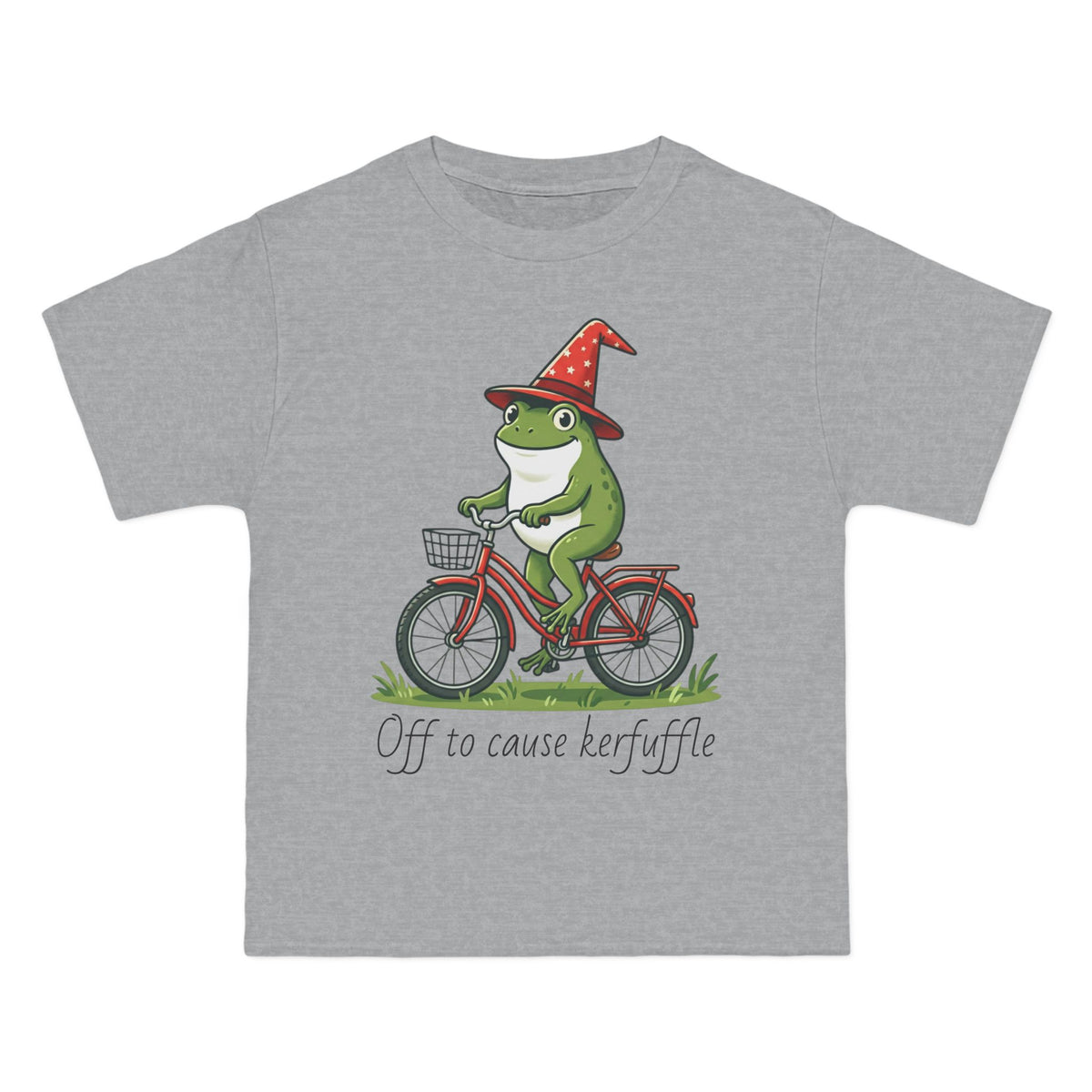 Frog on Bike T-Shirt — “Off to Cause Kerfuffle” Cute Whimsical Graphic Tee