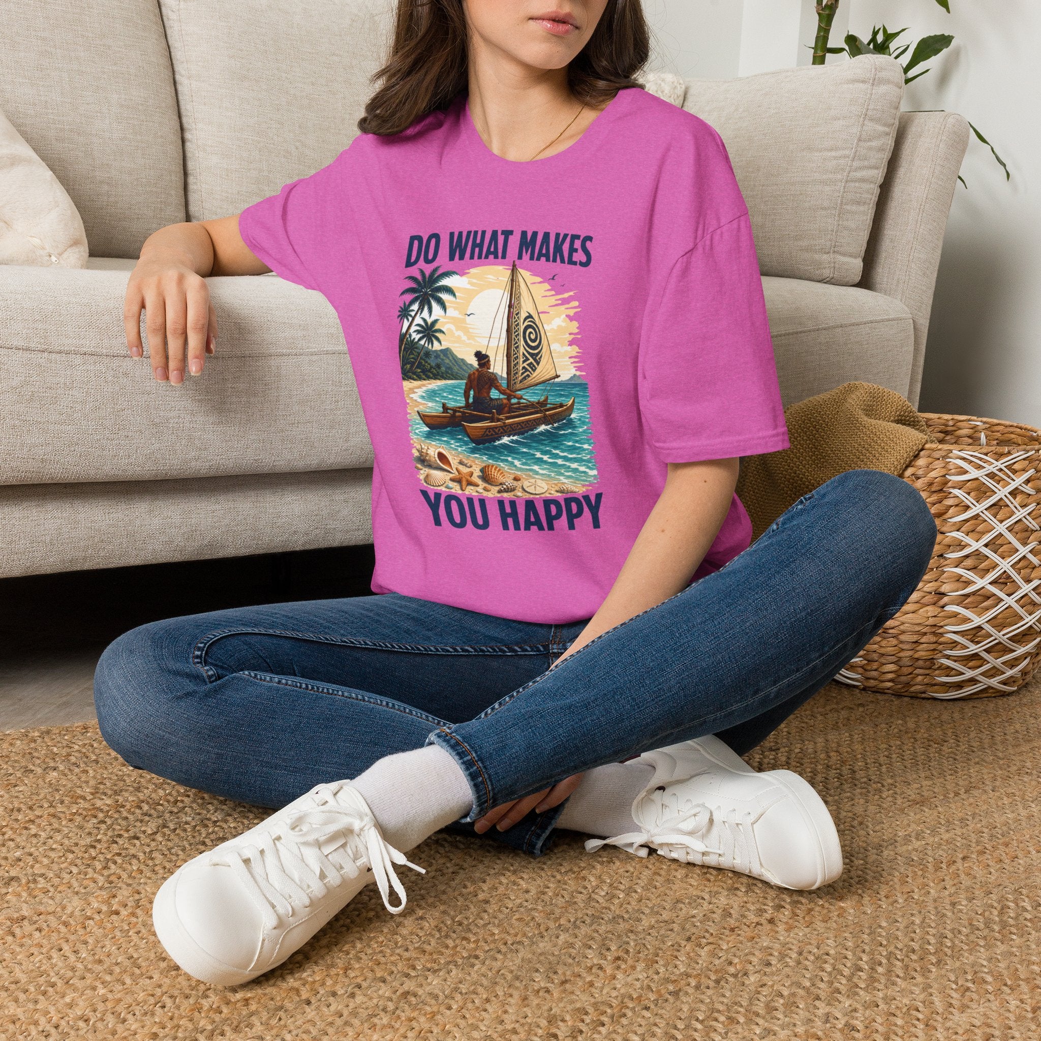 T-Shirt — "Do What Makes You Happy" Catamaran Sailboat Tropical Graphic Tee