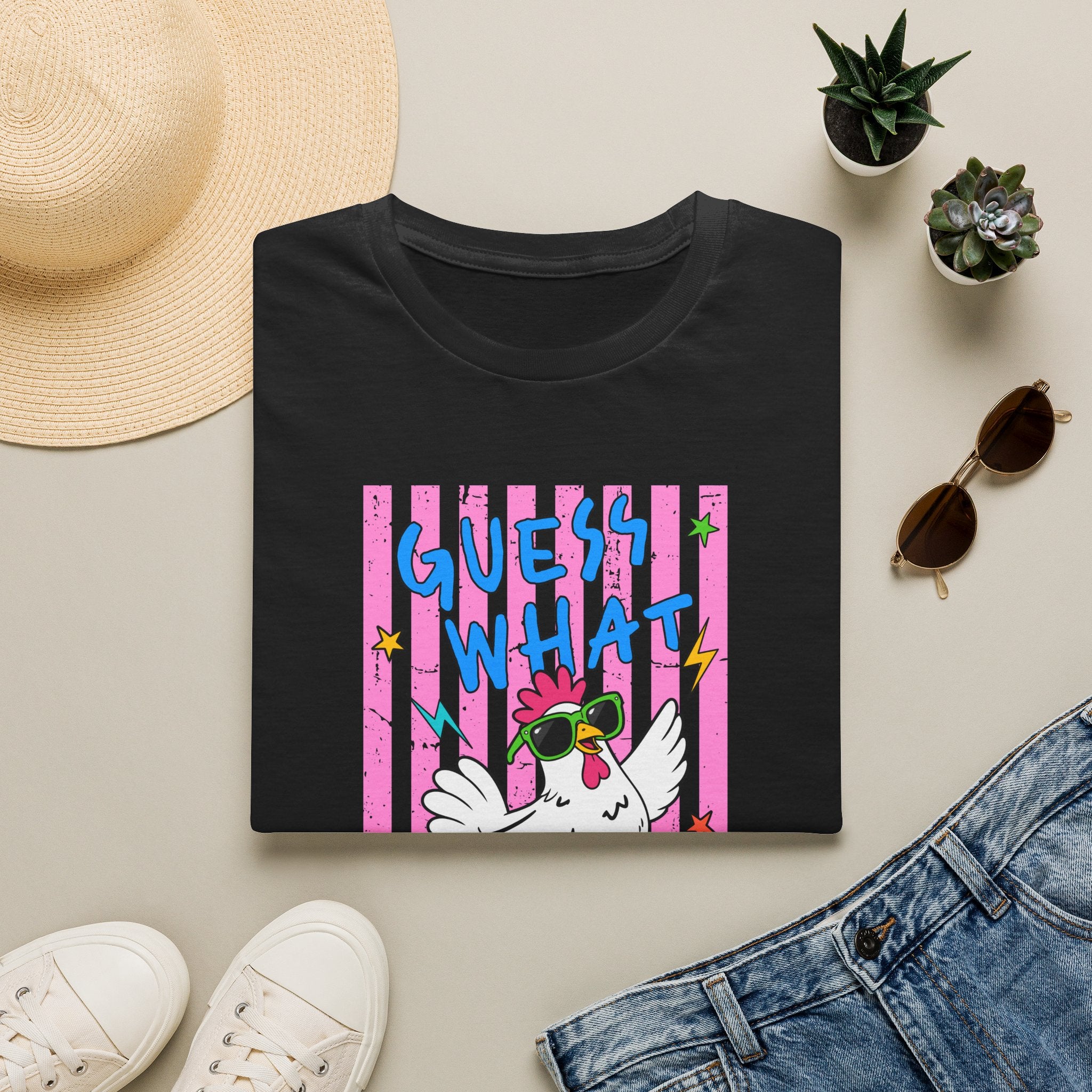 T-Shirt — "Guess What" Funny Sunglasses Chicken Graphic Tee