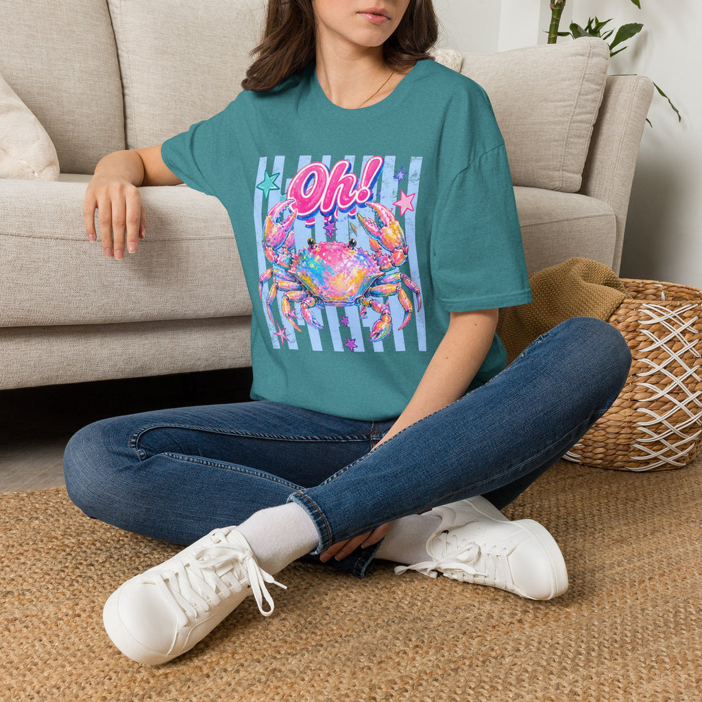 Crab "Oh!" Graphic T‑Shirt — Colorful Coastal Beach Tee