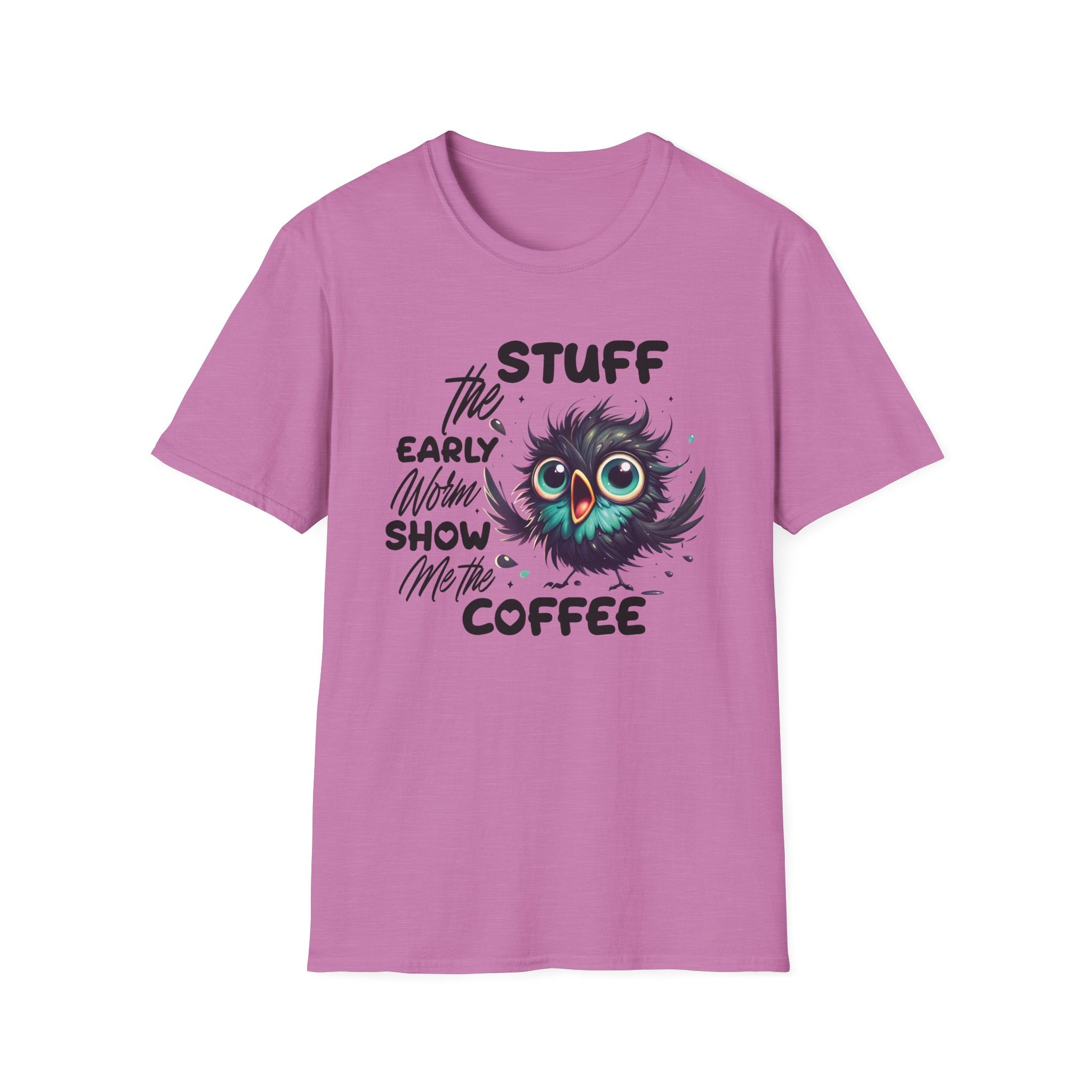 Morning Coffee T‑Shirt — "Stuff the Early Worm, Show Me the Coffee" Cute Sleepy Owl bird Graphic