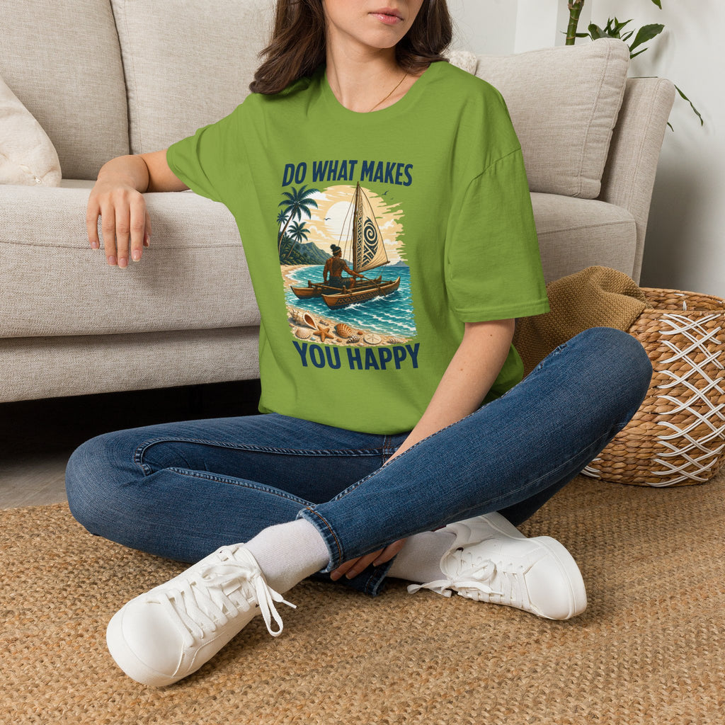 T-Shirt — "Do What Makes You Happy" Catamaran Sailboat Tropical Graphic Tee