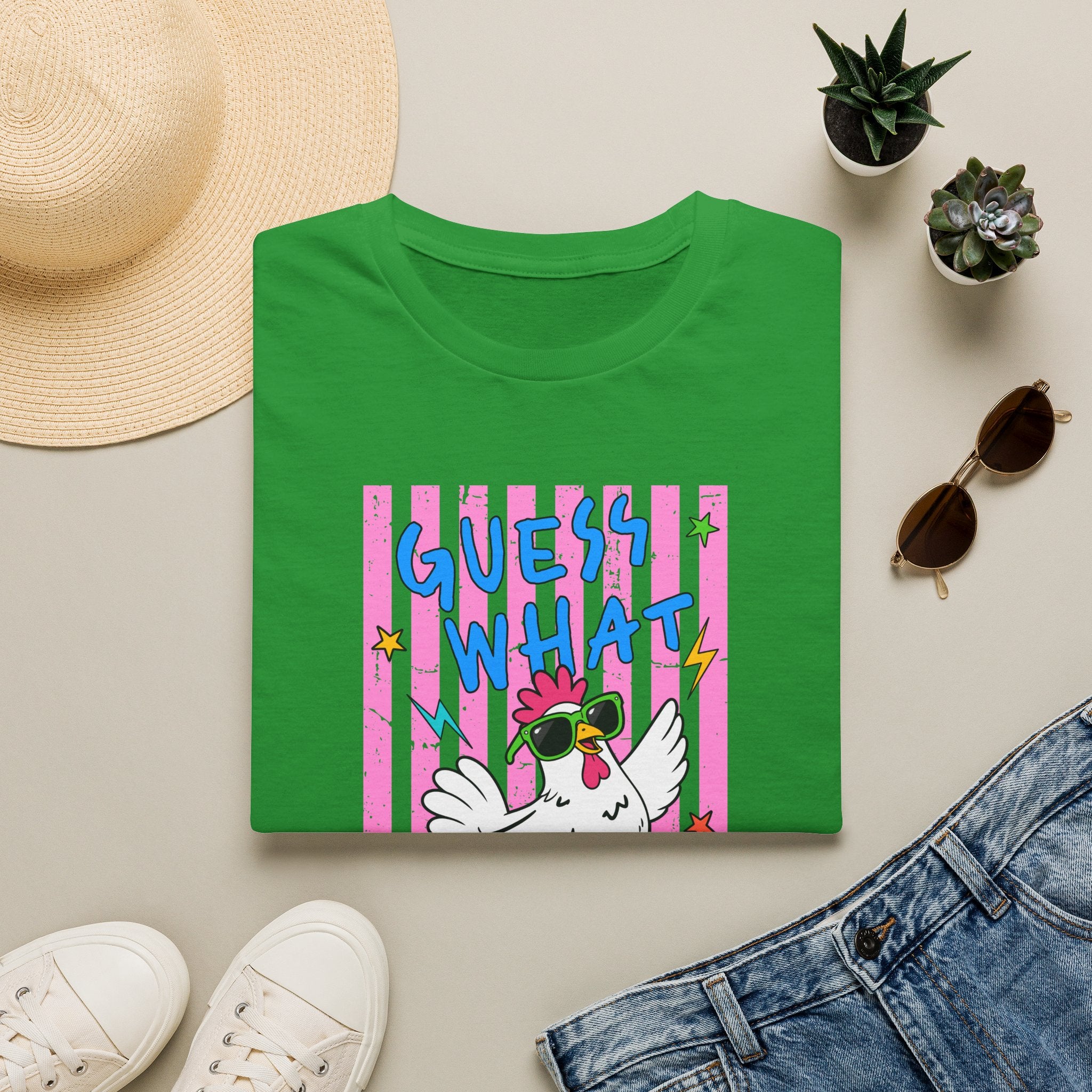 T-Shirt — "Guess What" Funny Sunglasses Chicken Graphic Tee
