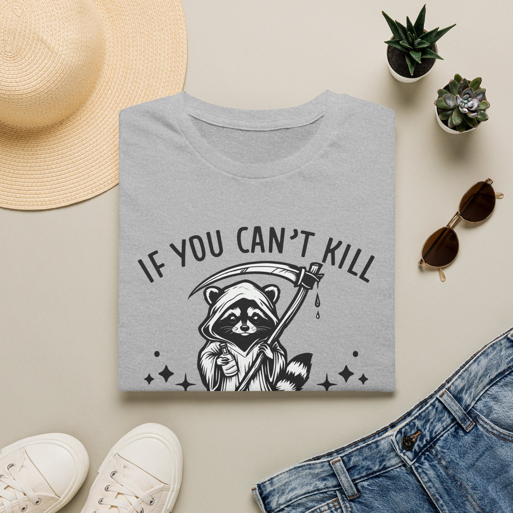 If You Can’t Kill Raccoon Tee — Funny Grim Reaper Graphic T-Shirt