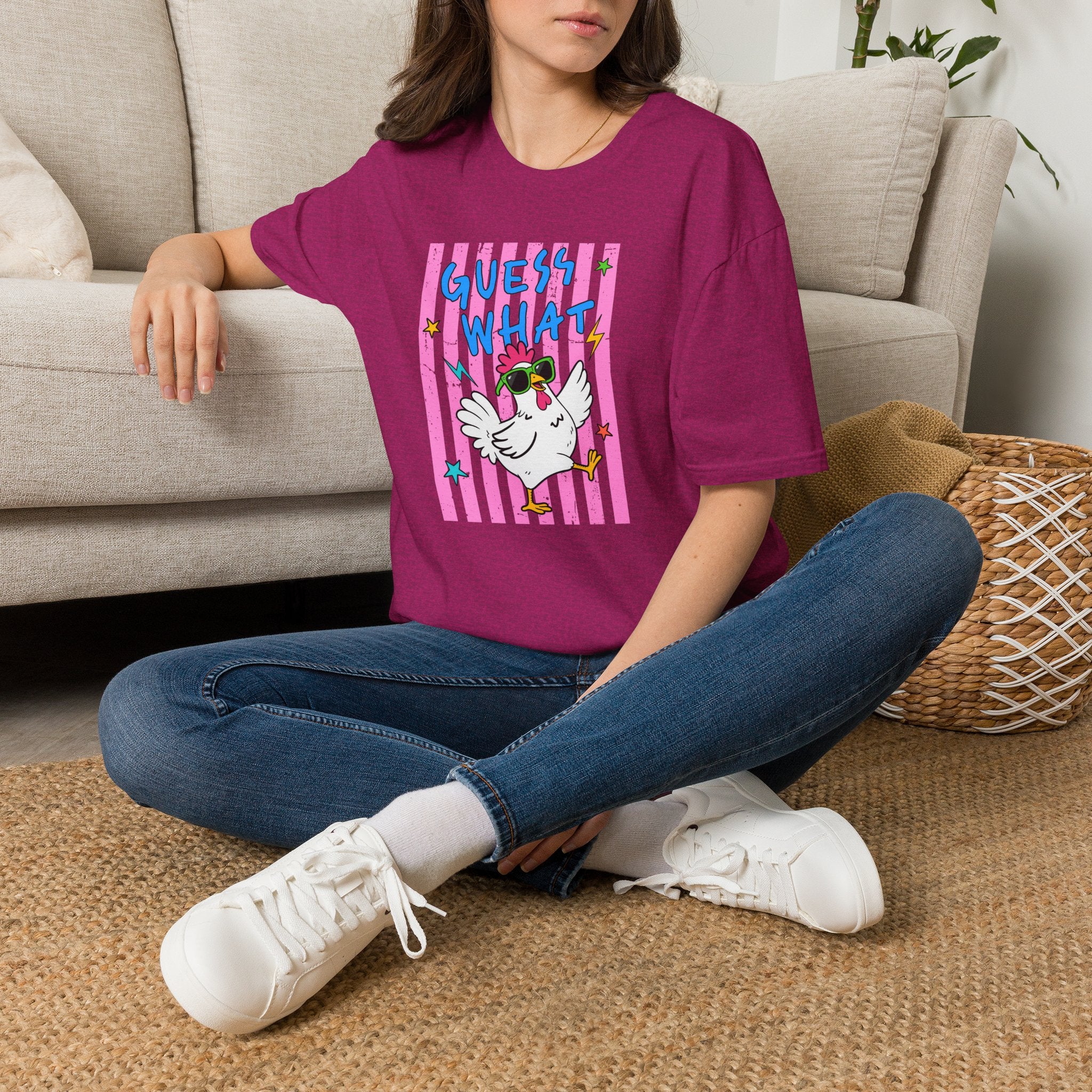 T-Shirt — "Guess What" Funny Sunglasses Chicken Graphic Tee