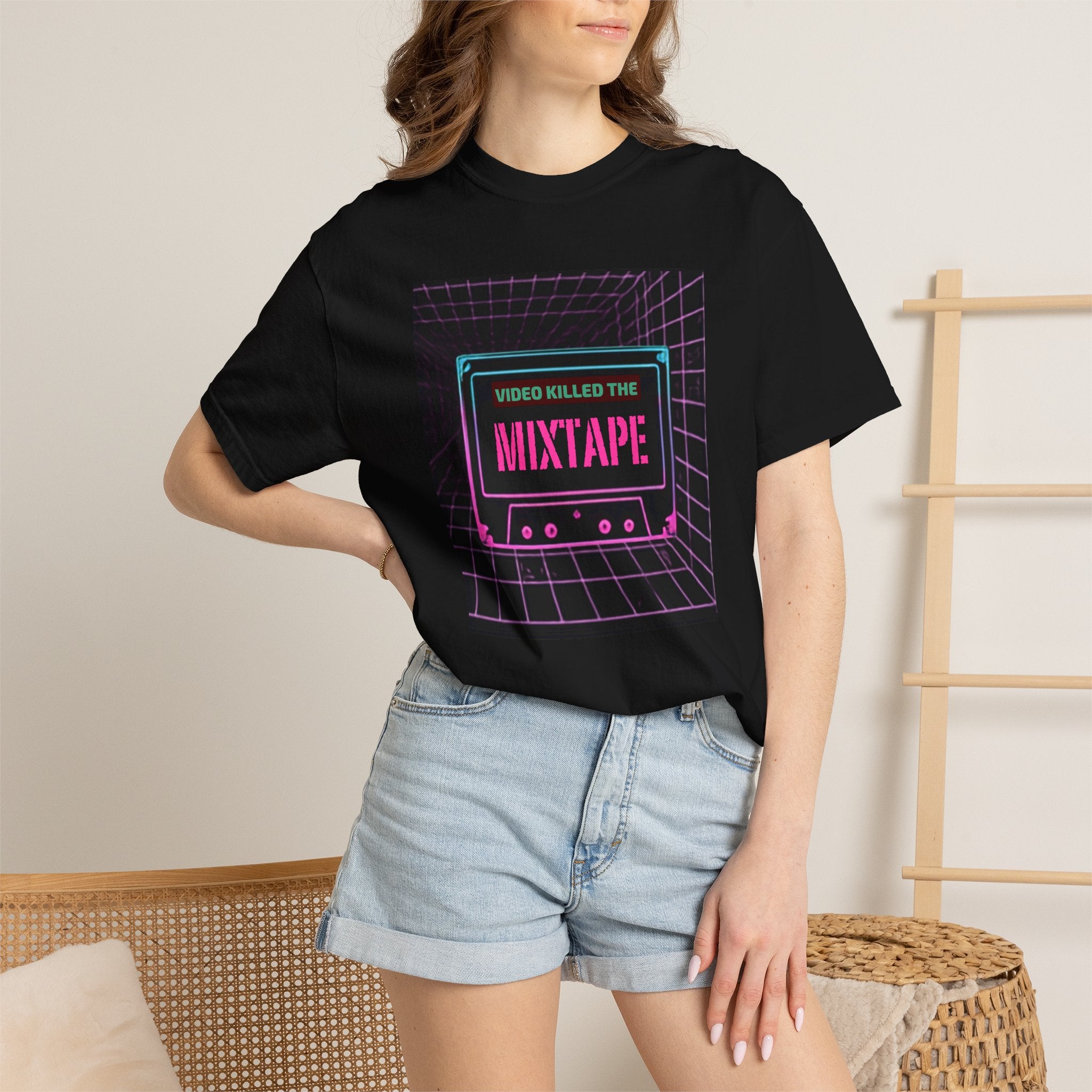Cassette Mixtape T-Shirt — "Video Killed the Mixtape" Retro 80s Vaporwave Tee