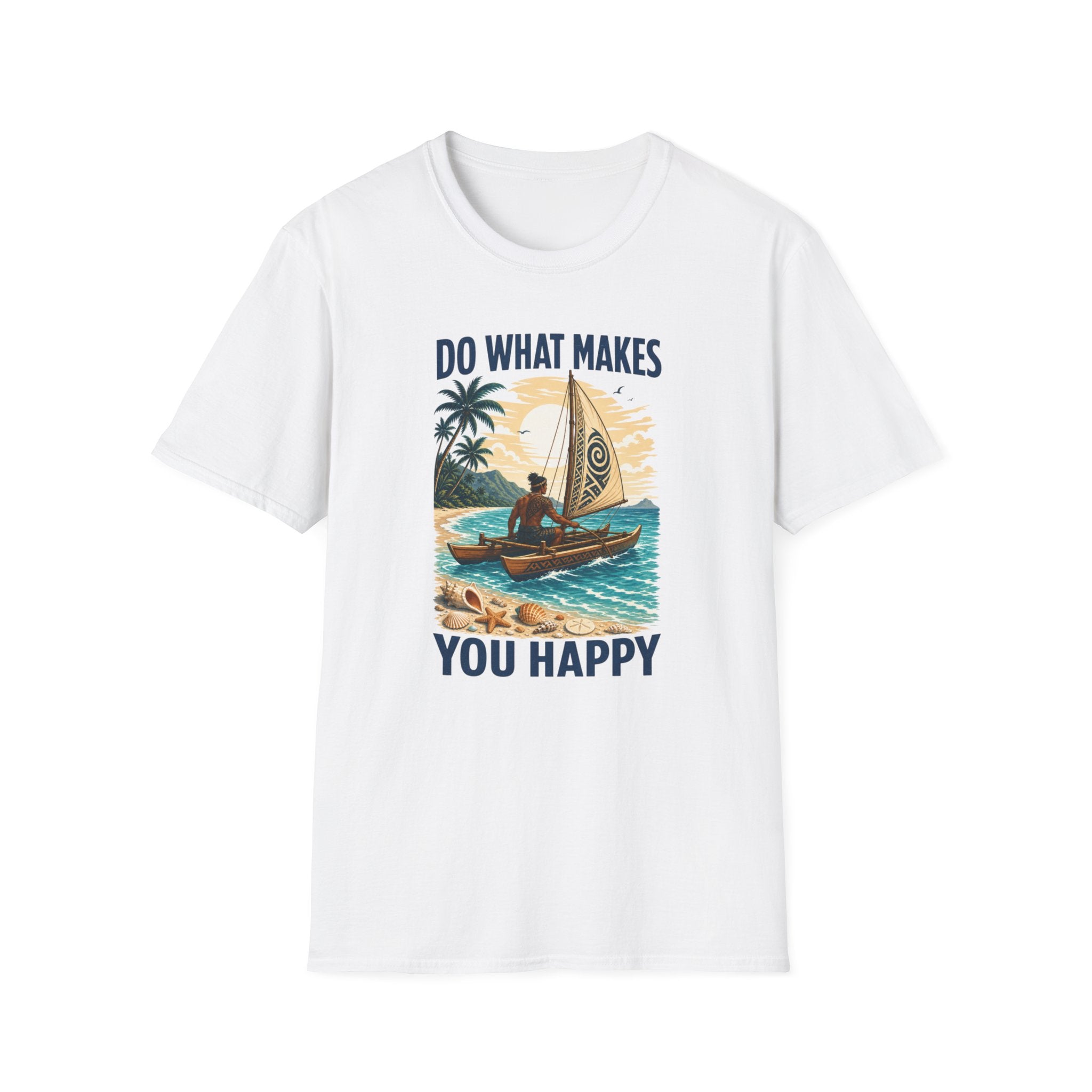 T-Shirt — "Do What Makes You Happy" Catamaran Sailboat Tropical Graphic Tee