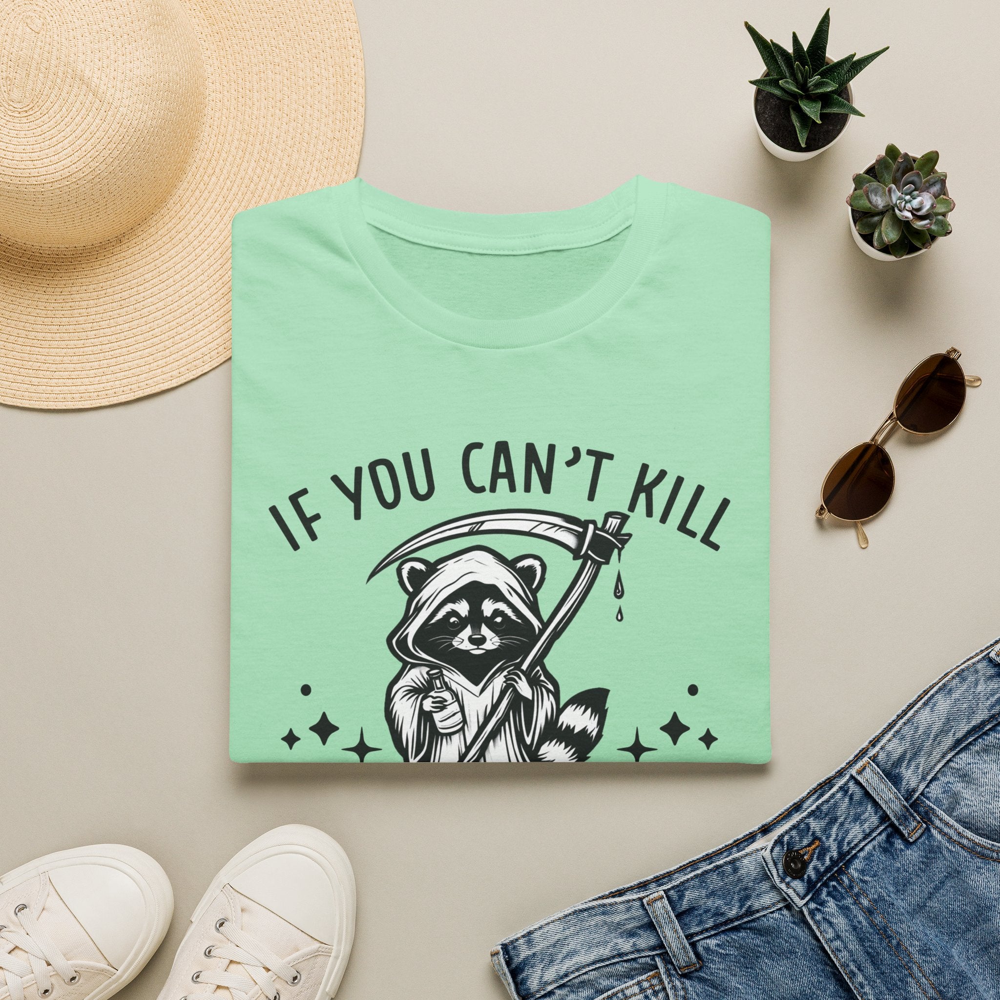 If You Can’t Kill Raccoon Tee — Funny Grim Reaper Graphic T-Shirt