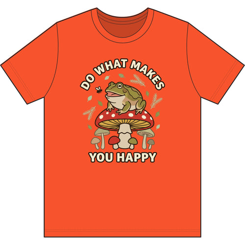 Do What Makes You Happy Frog Mushroom Graphic Tee — Positive Vintage Nature T-Shirt