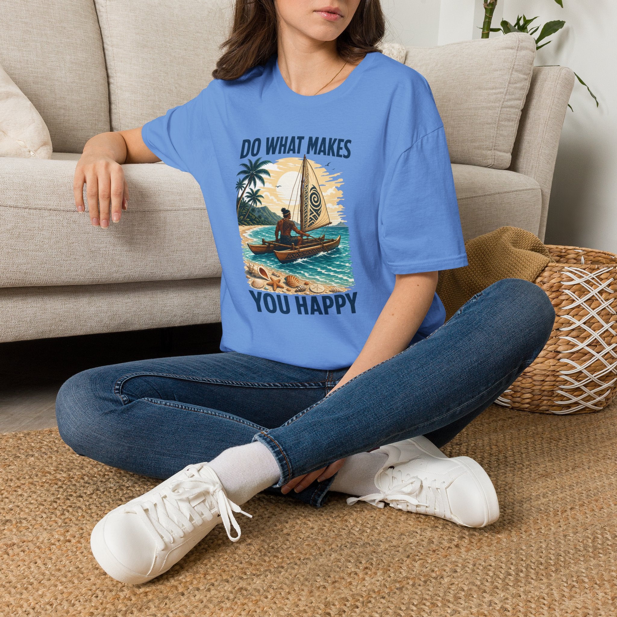 T-Shirt — "Do What Makes You Happy" Catamaran Sailboat Tropical Graphic Tee