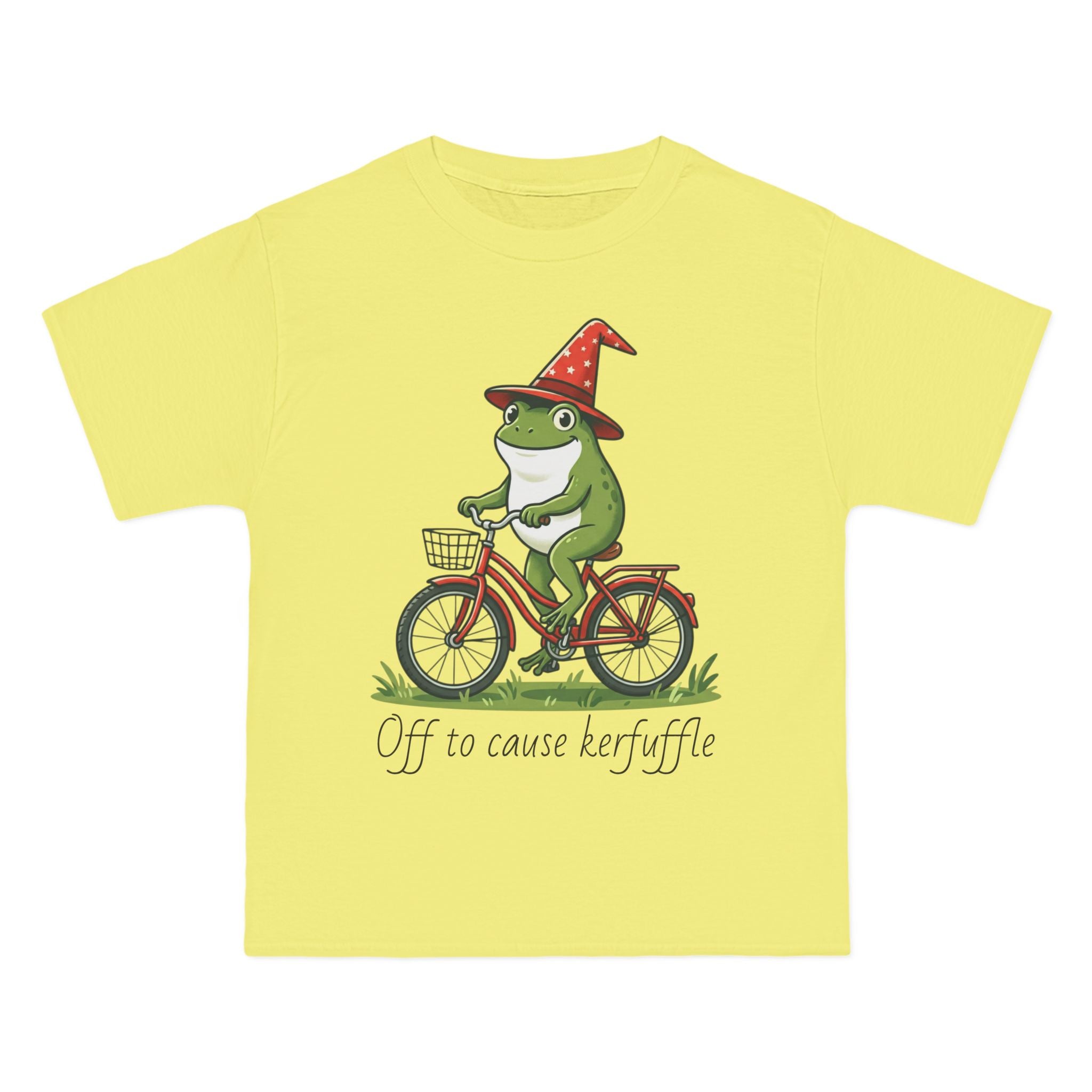 Frog on Bike T-Shirt — “Off to Cause Kerfuffle” Cute Whimsical Graphic Tee