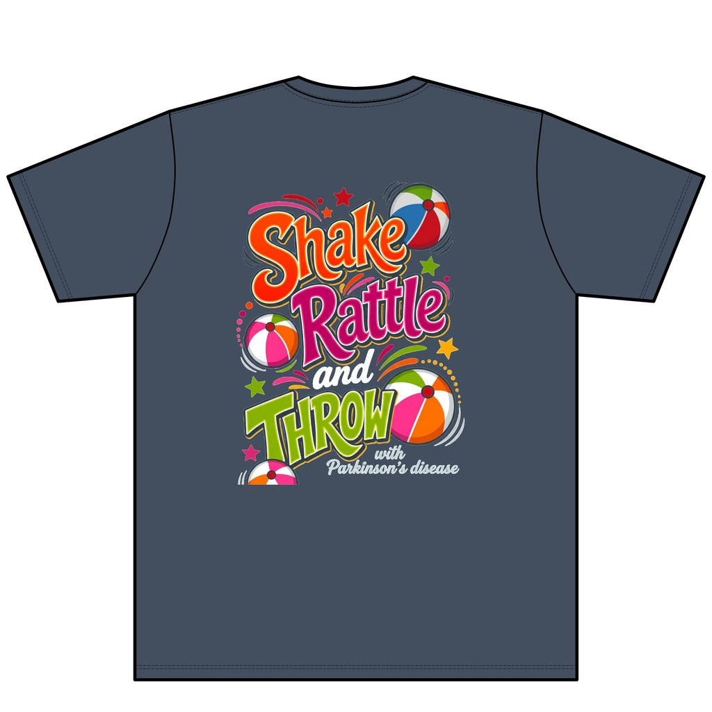 Move Live (FRONT/ chest) Shake Rattle Throw (BACK) V-Neck T Debra Parkinsons