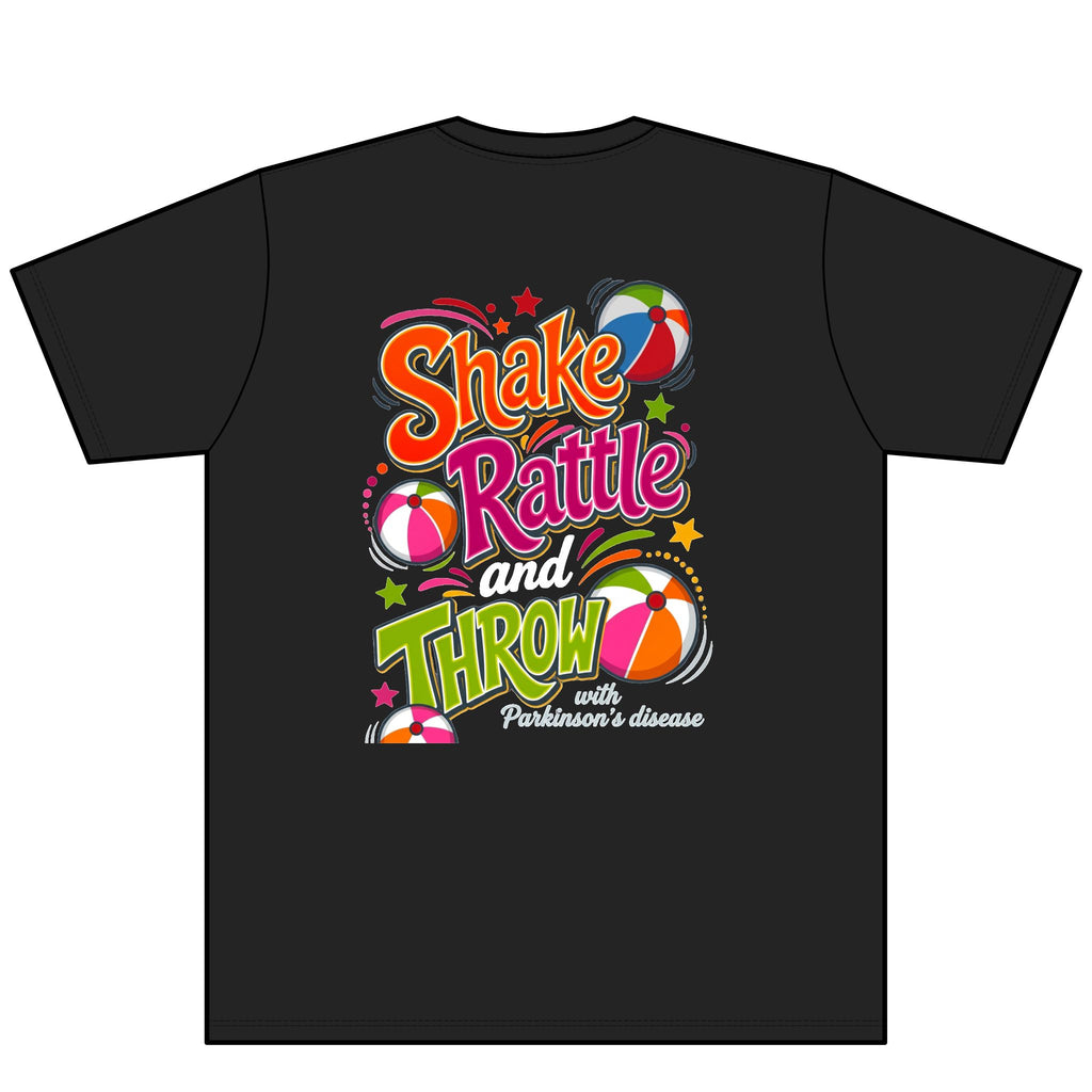 Move Live (FRONT/ chest) Shake Rattle Throw (BACK) V-Neck T Debra Parkinsons