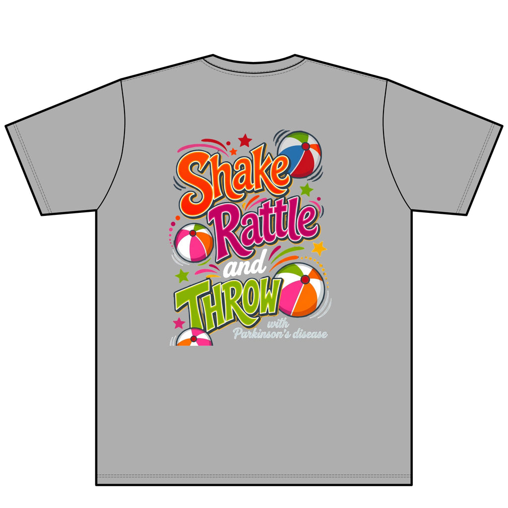 Move Live (FRONT/ chest) Shake Rattle Throw (BACK) V-Neck T Debra Parkinsons