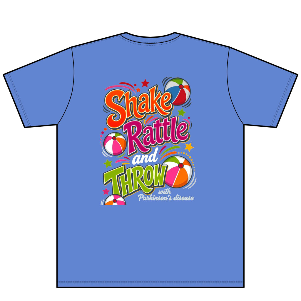 Move Live (FRONT/ chest) Shake Rattle Throw (BACK) V-Neck T Debra Parkinsons