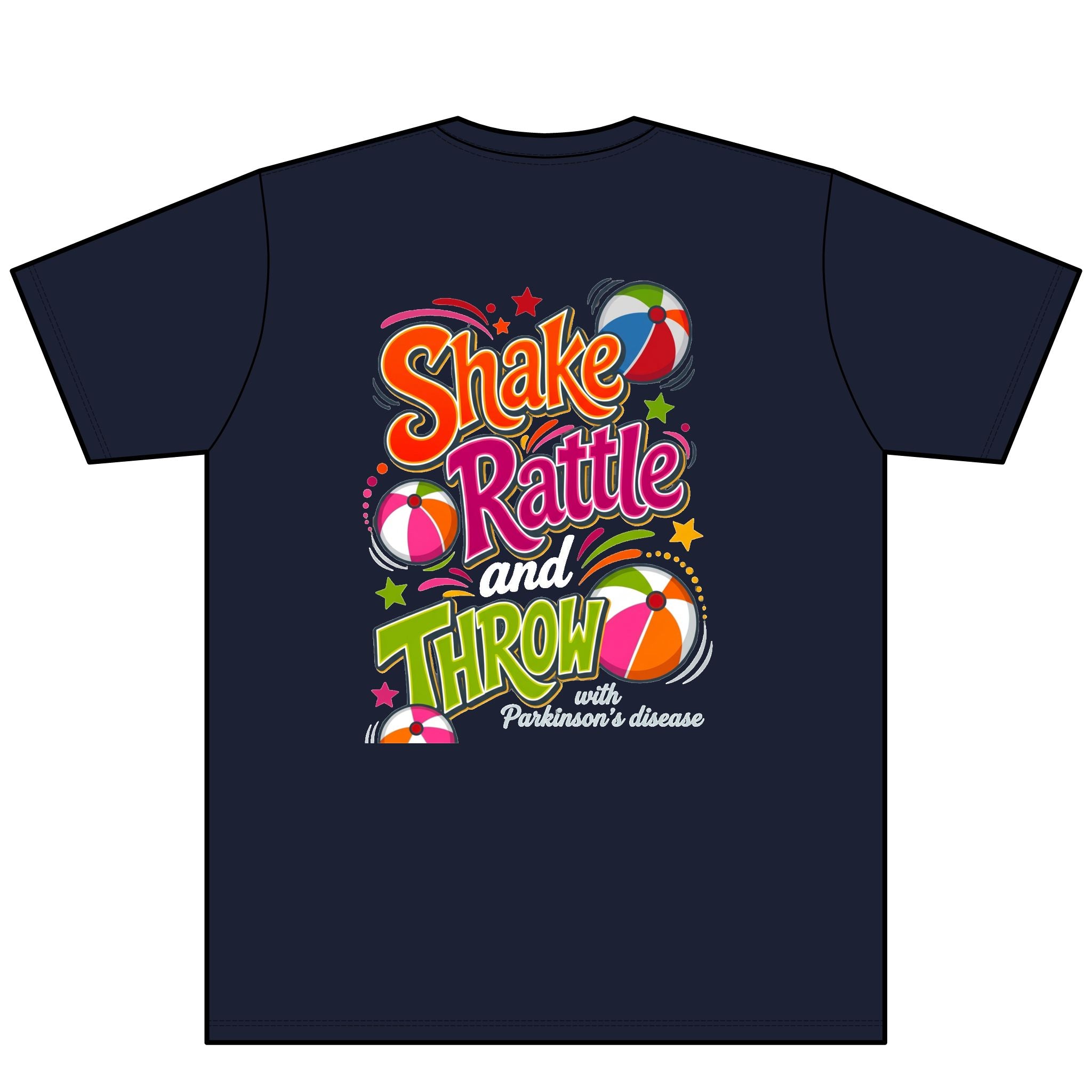 Move Live (FRONT/ chest) Shake Rattle Throw (BACK) V-Neck T Debra Parkinsons
