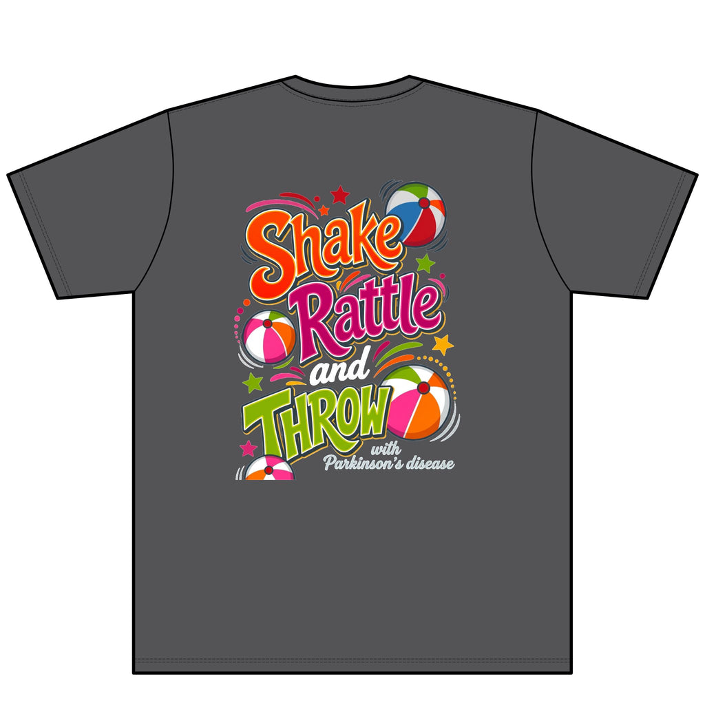 Move Live (FRONT/ chest) Shake Rattle Throw (BACK) V-Neck T Debra Parkinsons