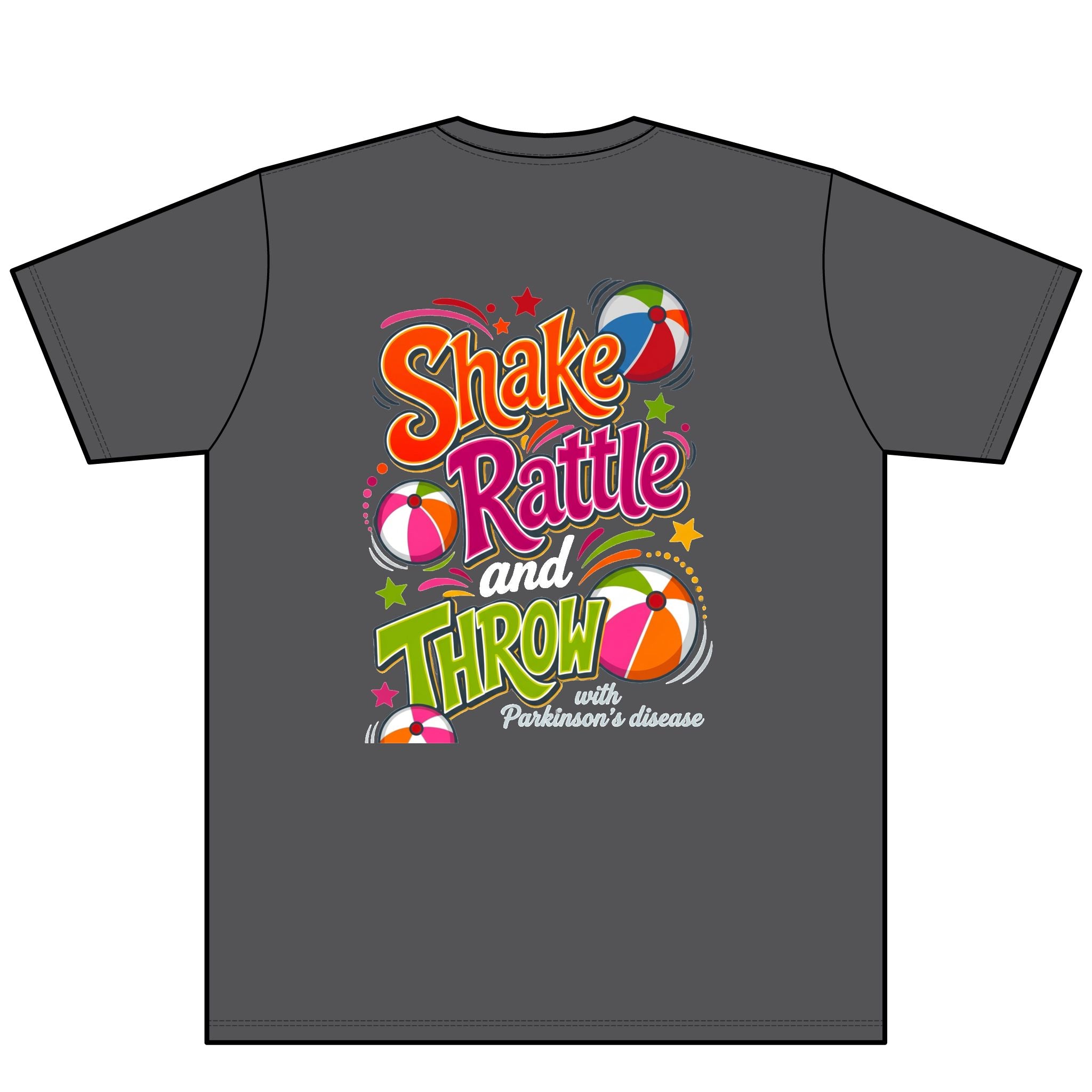 Move Live (FRONT/ chest) Shake Rattle Throw (BACK) V-Neck T Debra Parkinsons