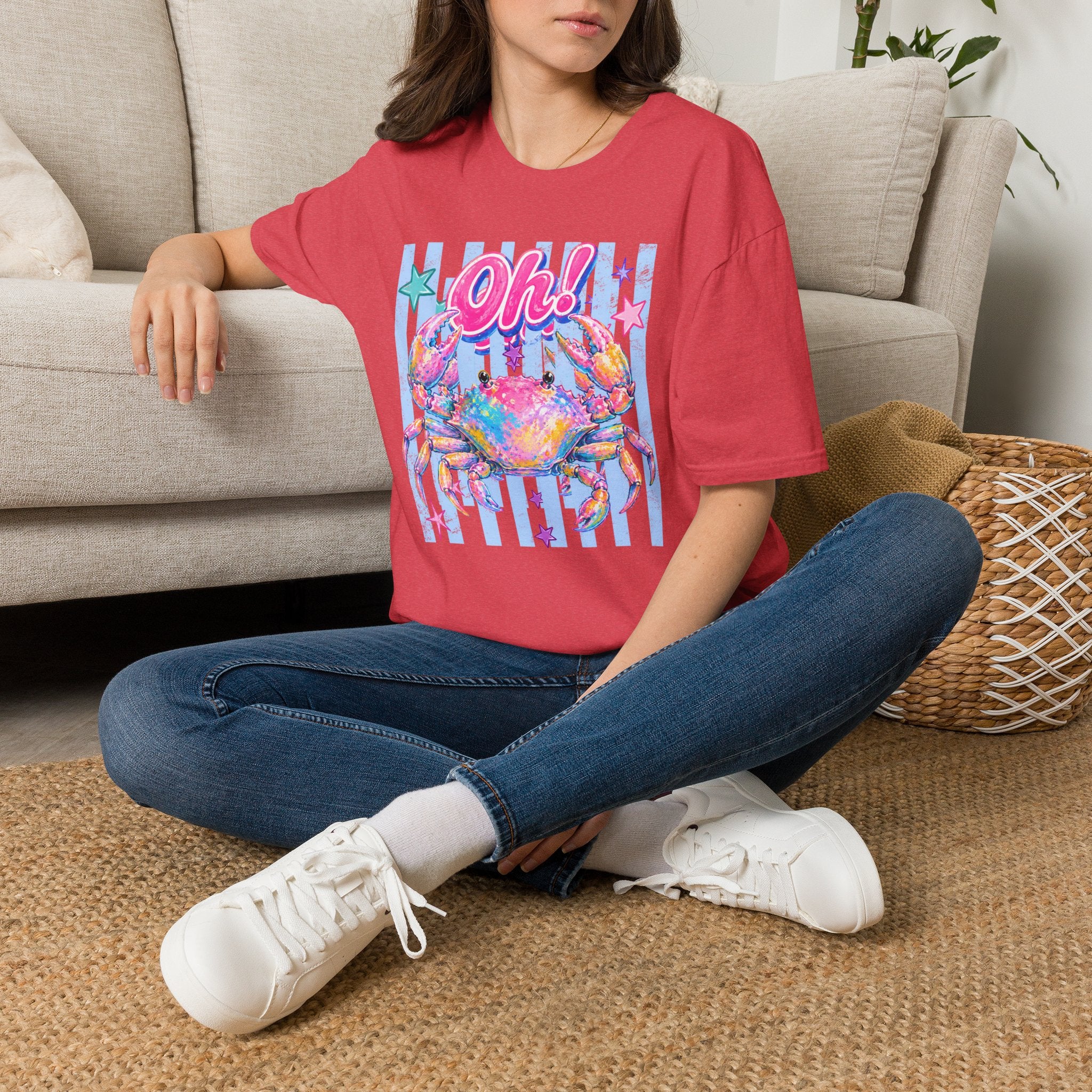 Crab "Oh!" Graphic T‑Shirt — Colorful Coastal Beach Tee