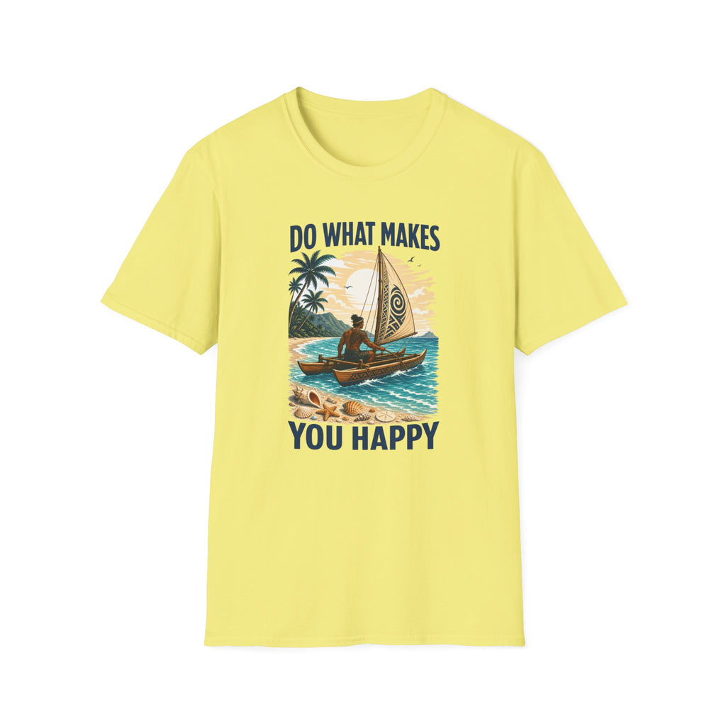 T-Shirt — "Do What Makes You Happy" Catamaran Sailboat Tropical Graphic Tee