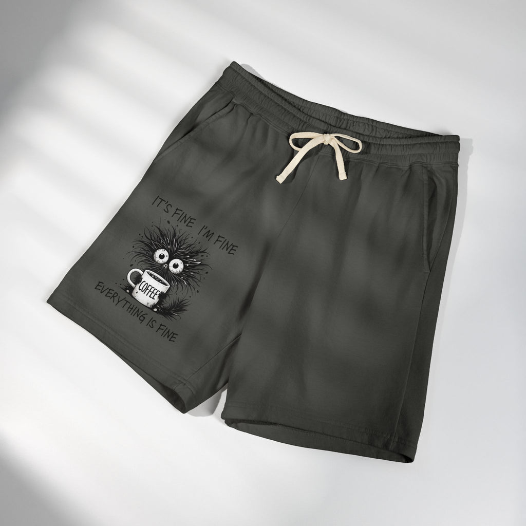 Sweat Shorts "It's Fine I'm Fine" Fuzzy Coffee Monster Graphic