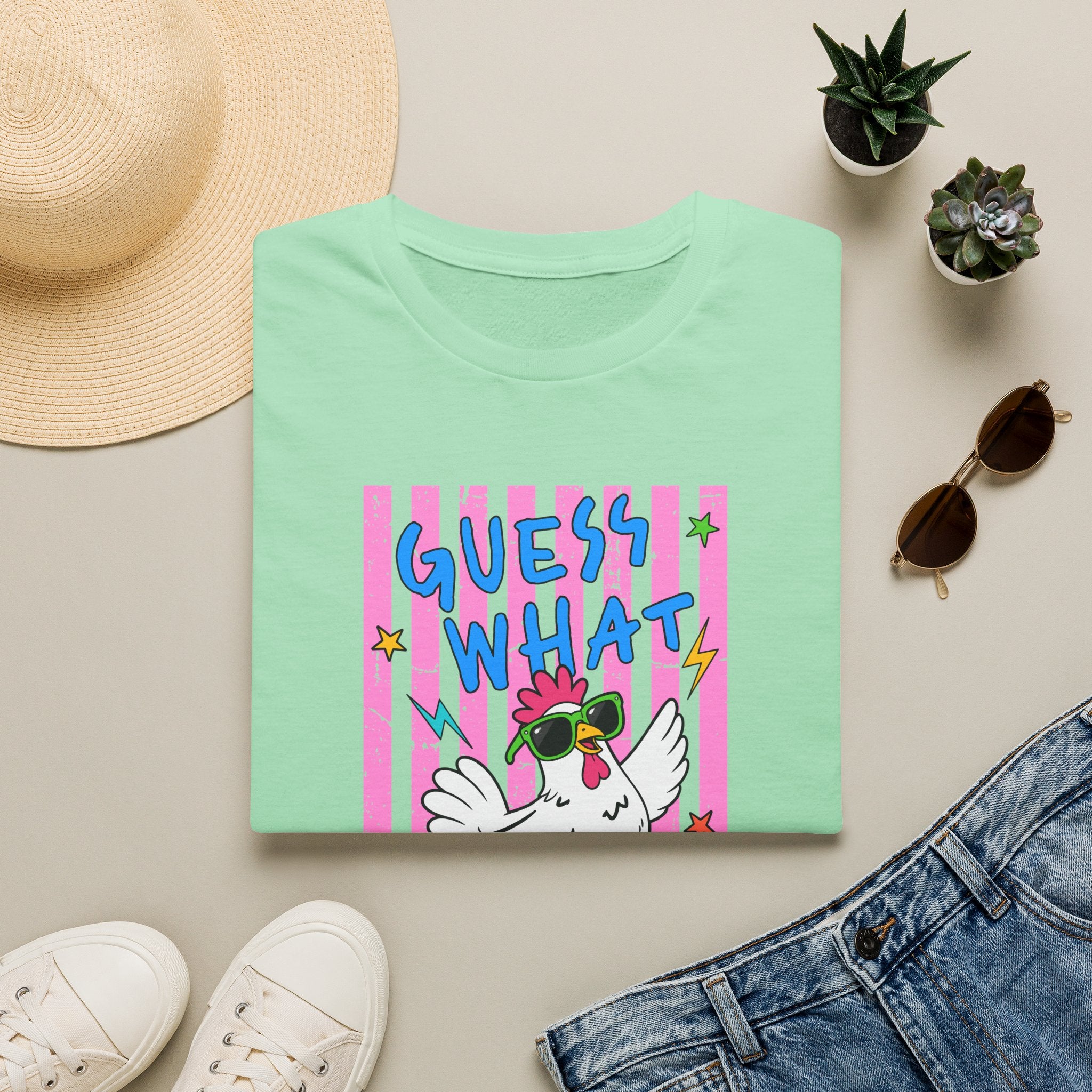 T-Shirt — "Guess What" Funny Sunglasses Chicken Graphic Tee