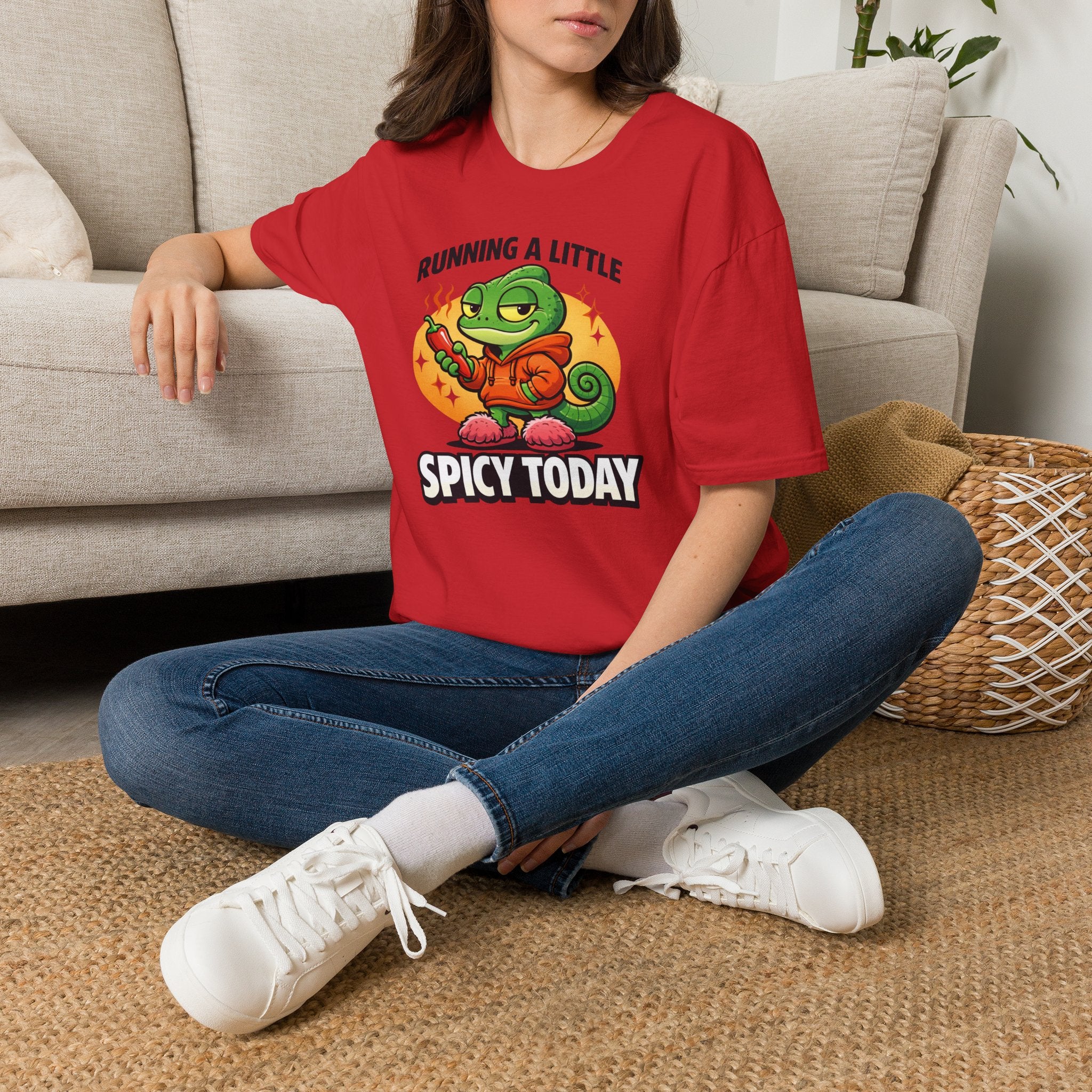 T-Shirt — "Running a Little Spicy Today" Cute Chameleon Graphic Tee