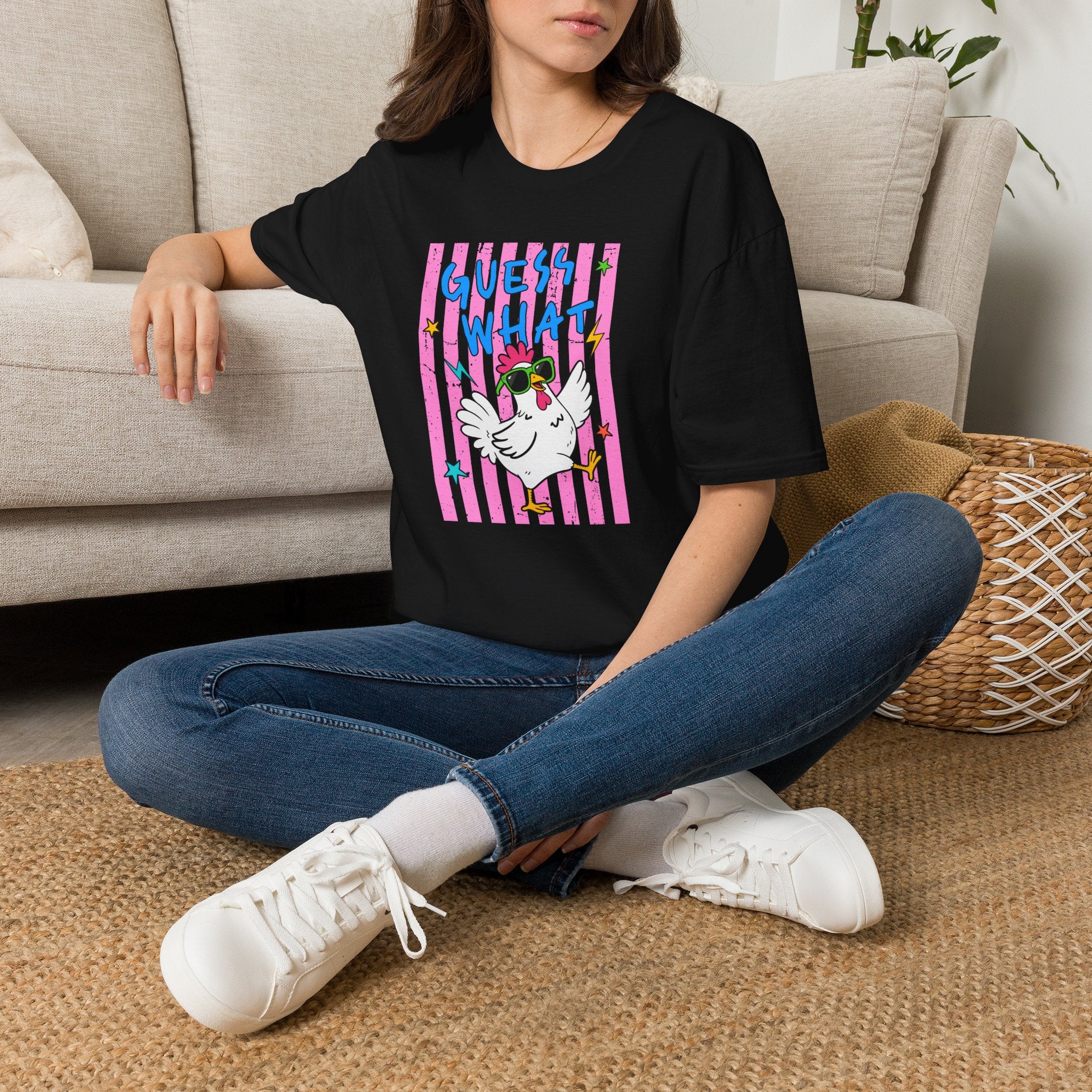T-Shirt — "Guess What" Funny Sunglasses Chicken Graphic Tee