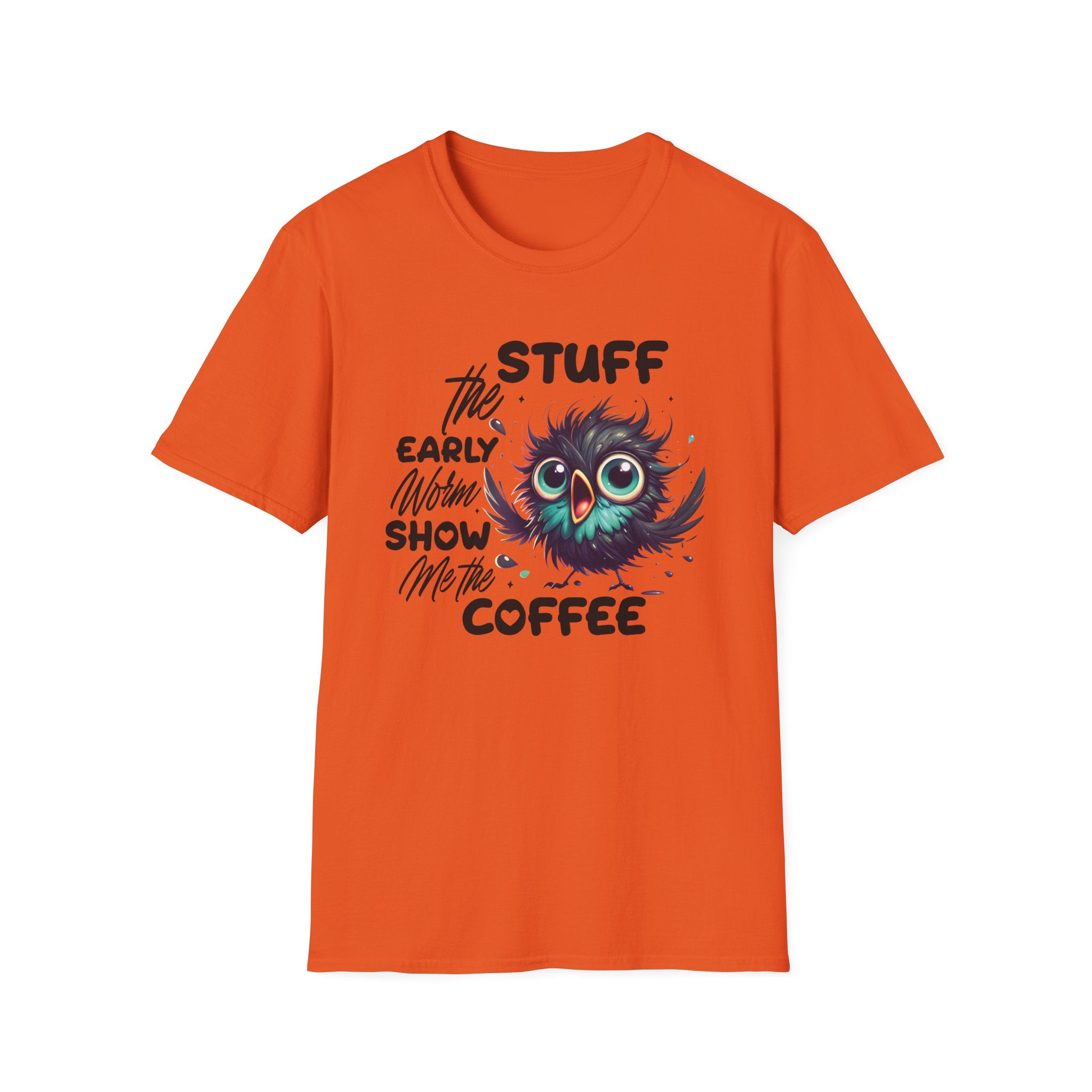 Morning Coffee T‑Shirt — "Stuff the Early Worm, Show Me the Coffee" Cute Sleepy Owl bird Graphic