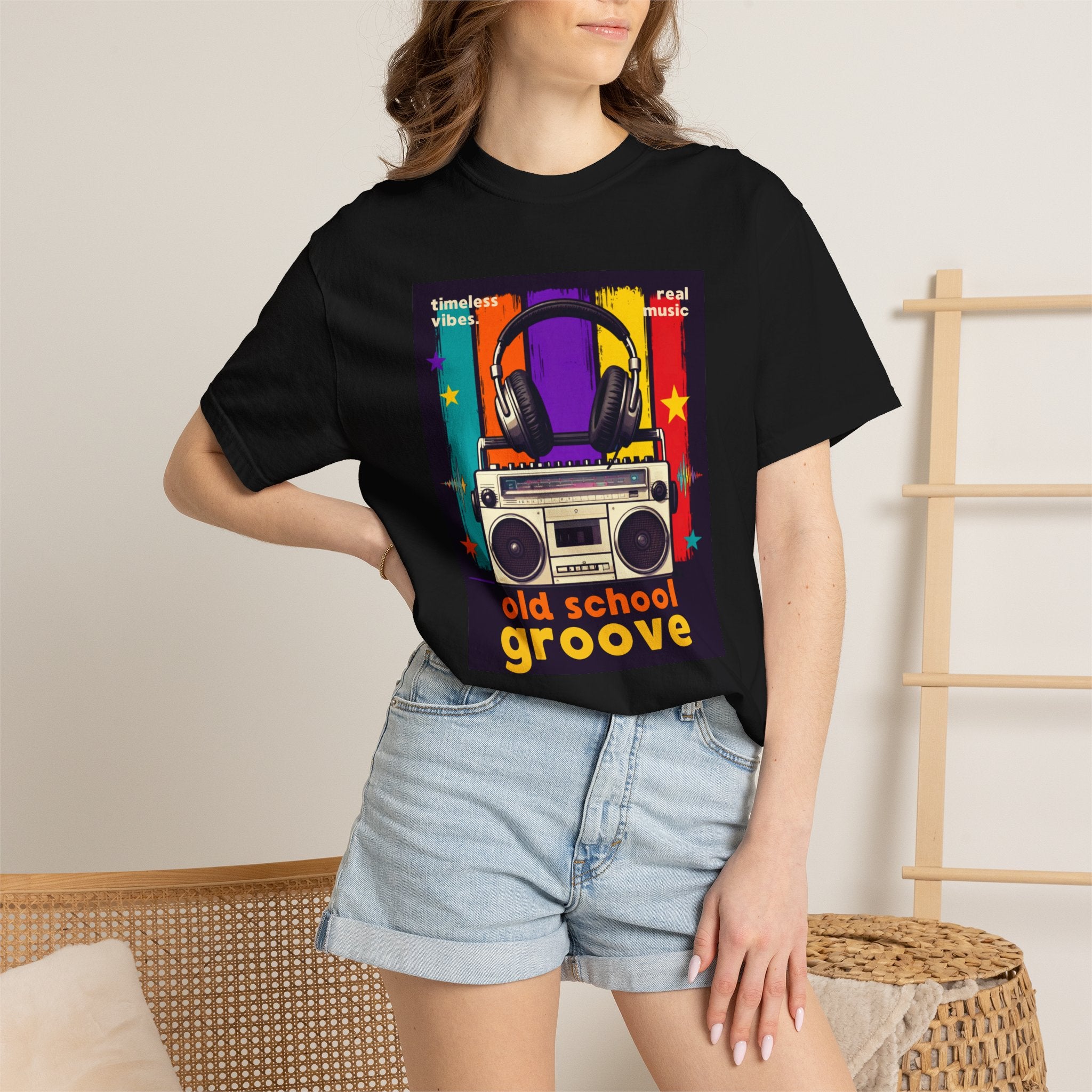 Old School Groove T-Shirt — Retro Boombox & Headphones Vintage Music Tee 80s 90s nostalgia