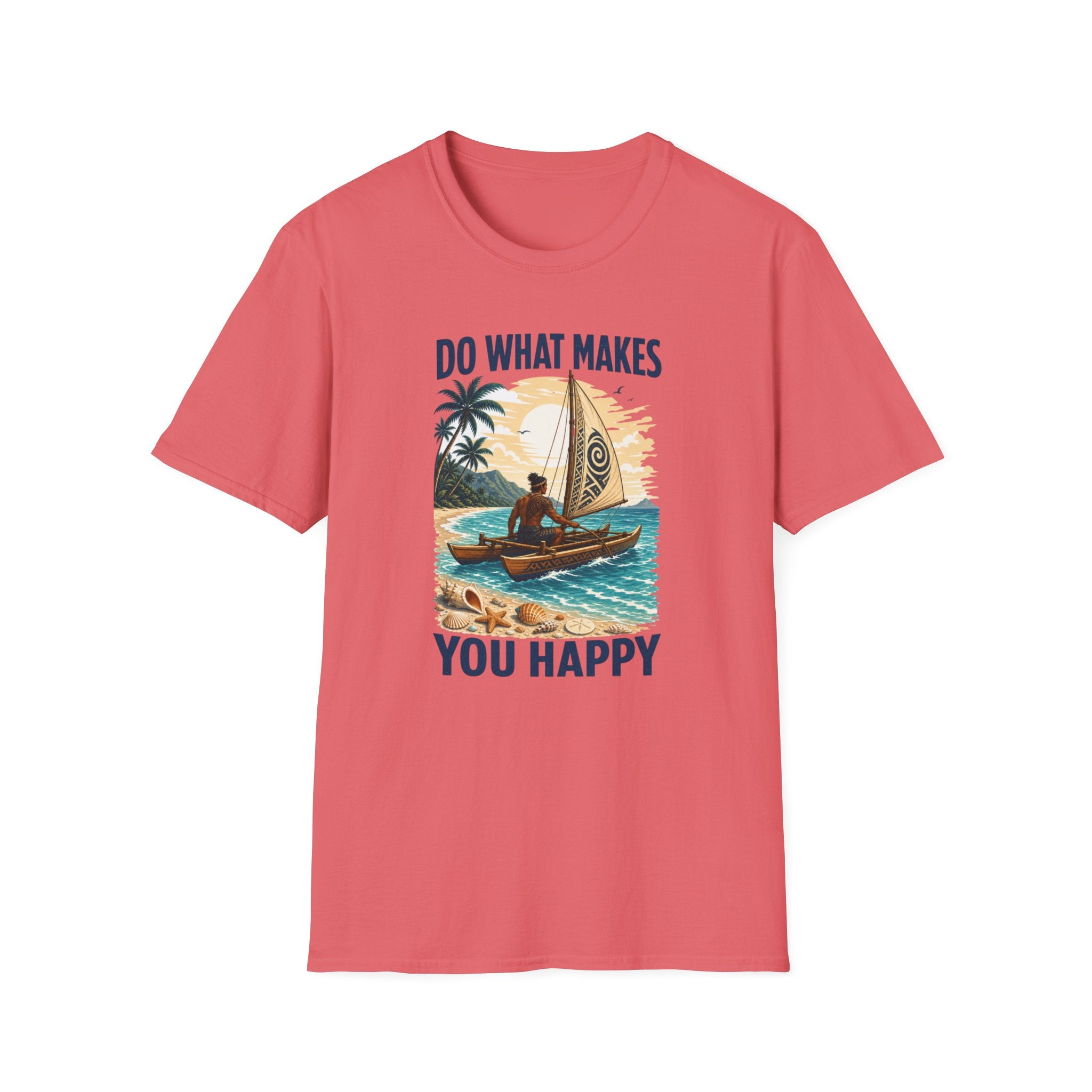 T-Shirt — "Do What Makes You Happy" Catamaran Sailboat Tropical Graphic Tee