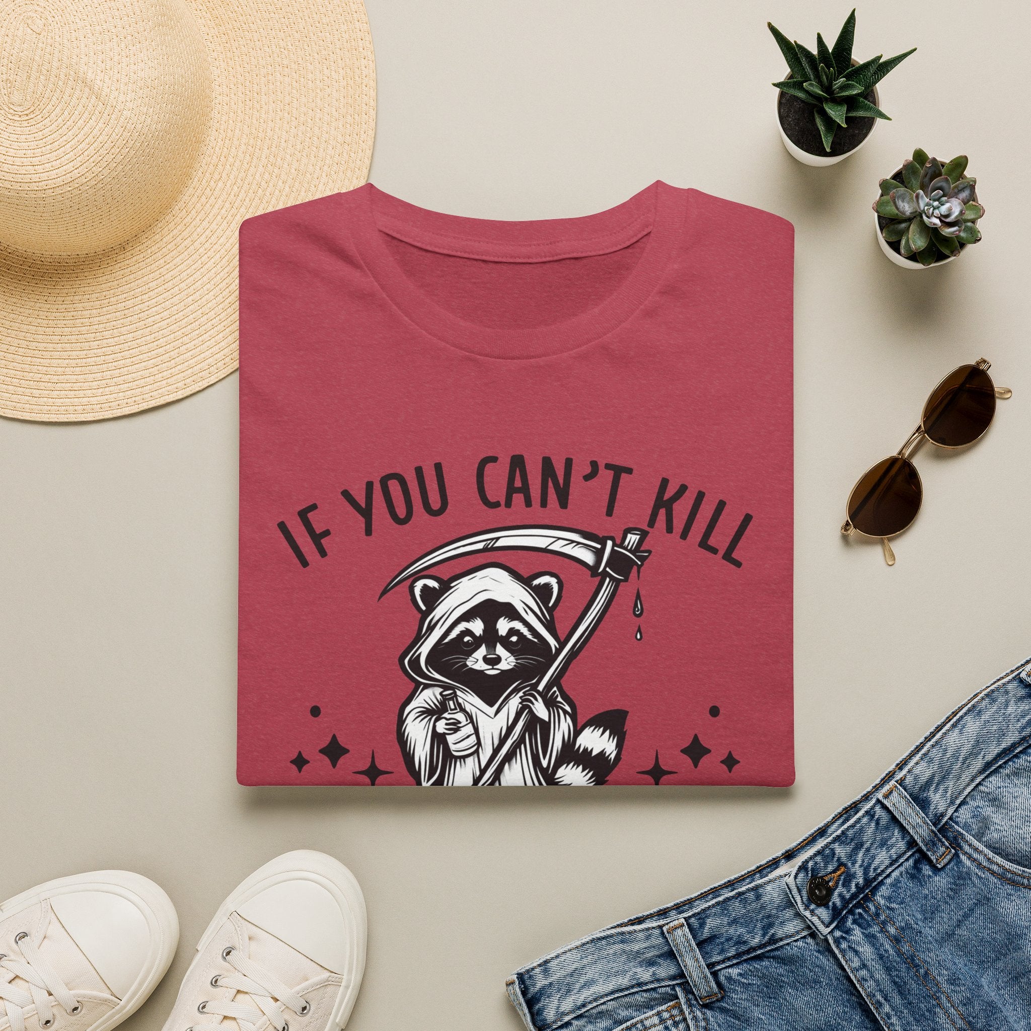 If You Can’t Kill Raccoon Tee — Funny Grim Reaper Graphic T-Shirt