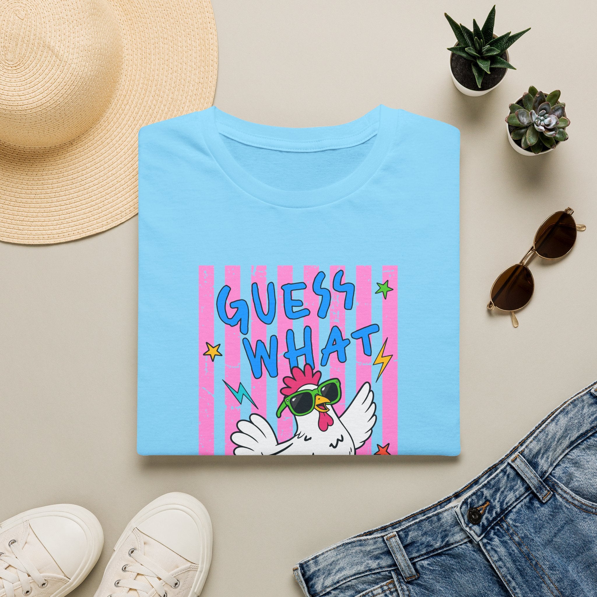 T-Shirt — "Guess What" Funny Sunglasses Chicken Graphic Tee