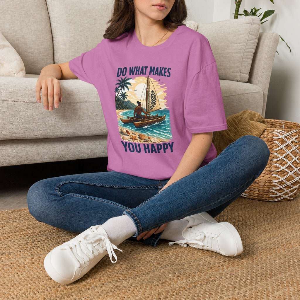T-Shirt — "Do What Makes You Happy" Catamaran Sailboat Tropical Graphic Tee