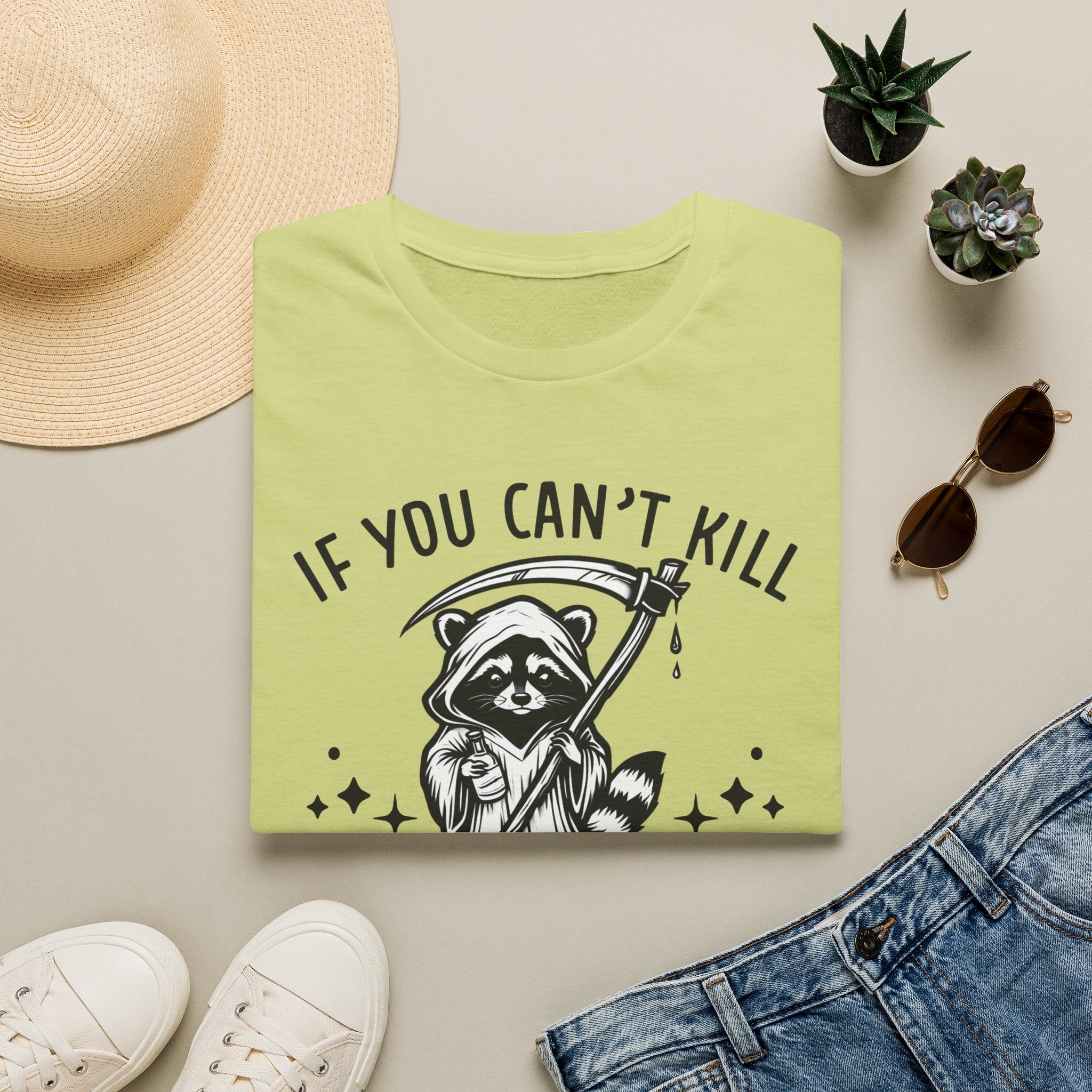 If You Can’t Kill Raccoon Tee — Funny Grim Reaper Graphic T-Shirt