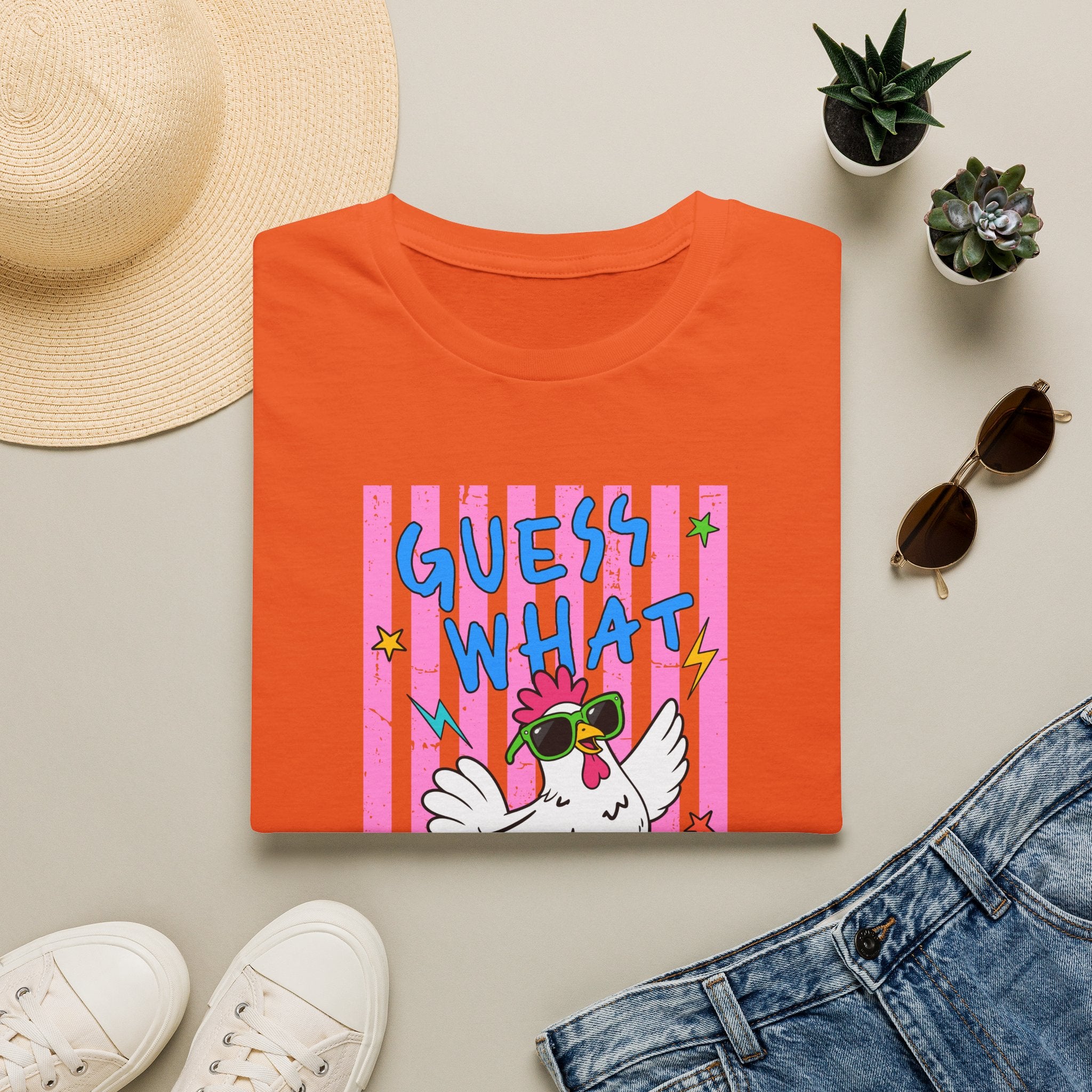 T-Shirt — "Guess What" Funny Sunglasses Chicken Graphic Tee