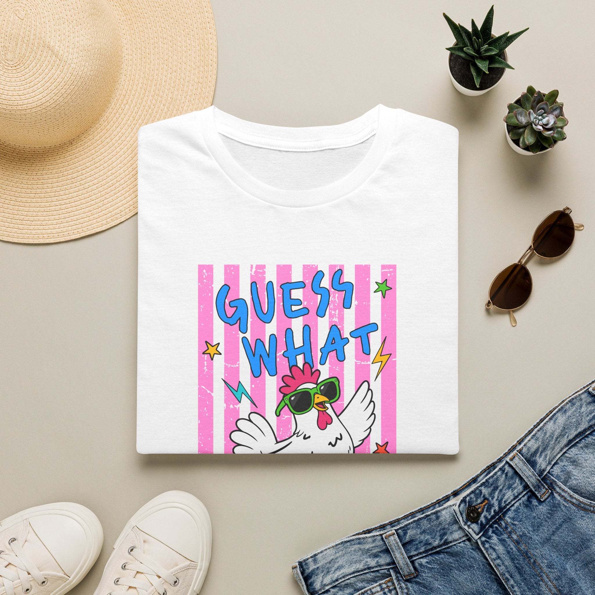 T-Shirt — "Guess What" Funny Sunglasses Chicken Graphic Tee