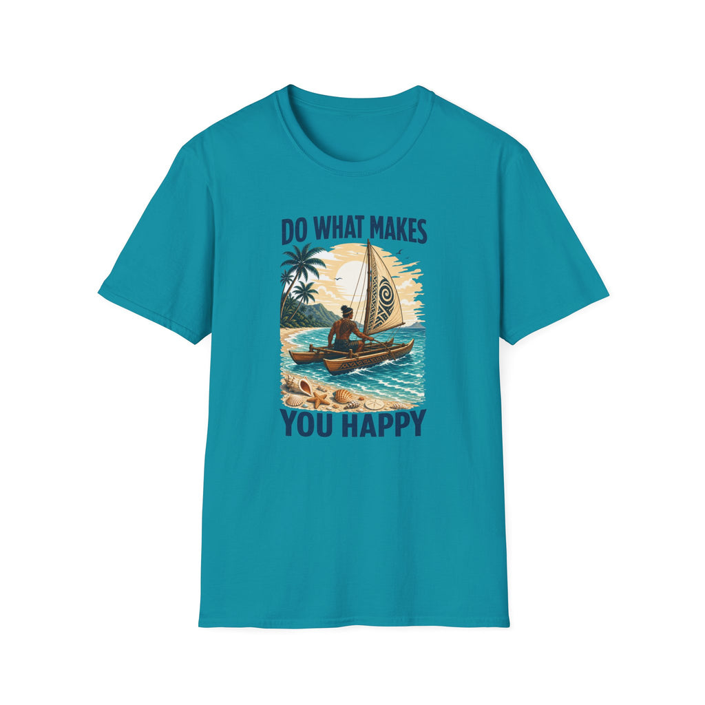 T-Shirt — "Do What Makes You Happy" Catamaran Sailboat Tropical Graphic Tee