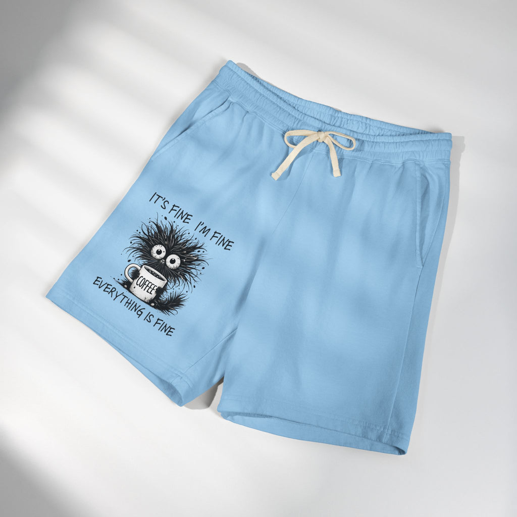 Sweat Shorts "It's Fine I'm Fine" Fuzzy Coffee Monster Graphic