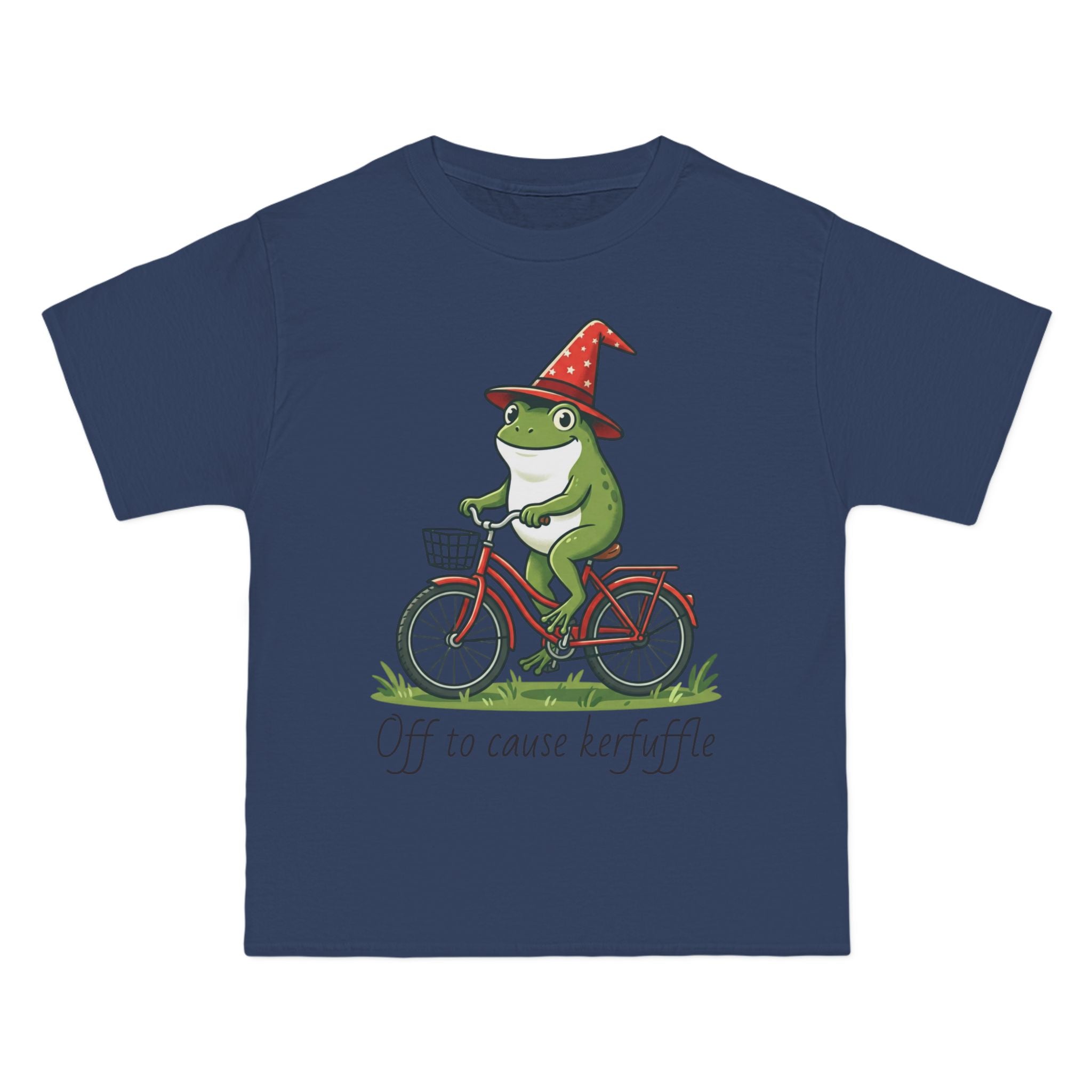 Frog on Bike T-Shirt — “Off to Cause Kerfuffle” Cute Whimsical Graphic Tee