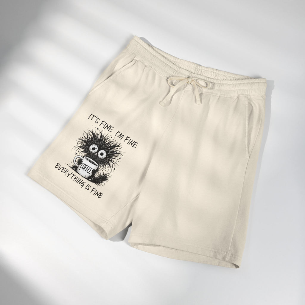 Sweat Shorts "It's Fine I'm Fine" Fuzzy Coffee Monster Graphic