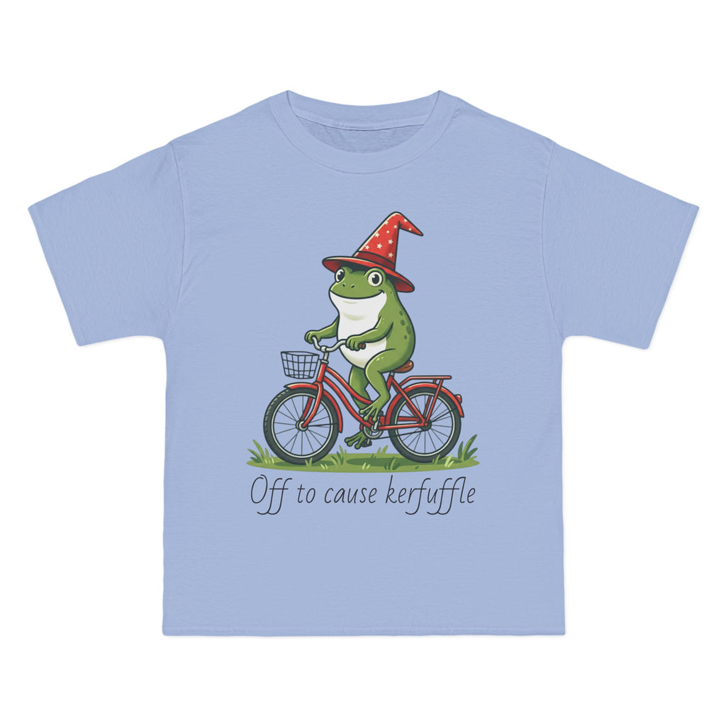 Frog on Bike T-Shirt — “Off to Cause Kerfuffle” Cute Whimsical Graphic Tee