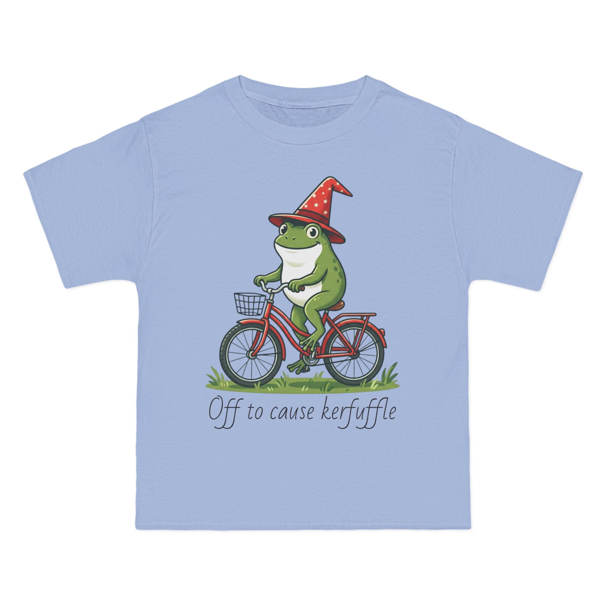 Frog on Bike T-Shirt — “Off to Cause Kerfuffle” Cute Whimsical Graphic Tee