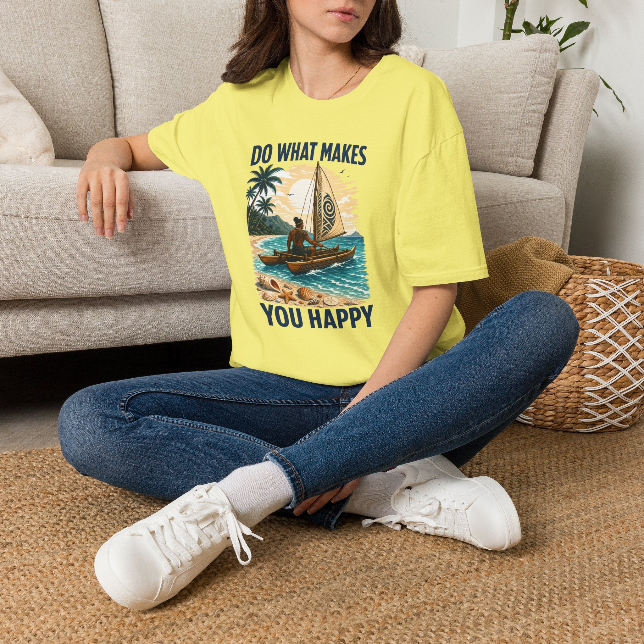 T-Shirt — "Do What Makes You Happy" Catamaran Sailboat Tropical Graphic Tee