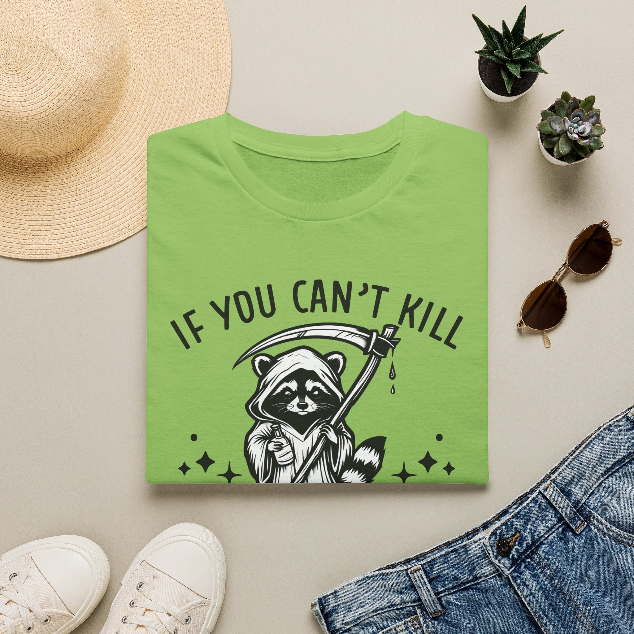 If You Can’t Kill Raccoon Tee — Funny Grim Reaper Graphic T-Shirt