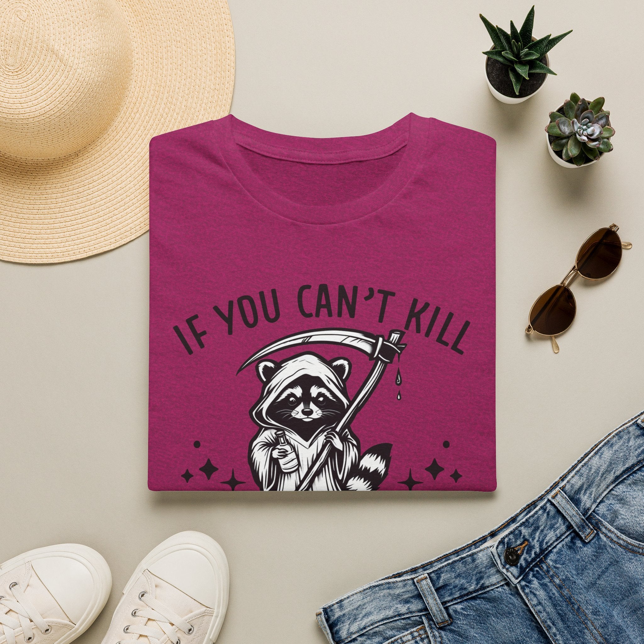 If You Can’t Kill Raccoon Tee — Funny Grim Reaper Graphic T-Shirt