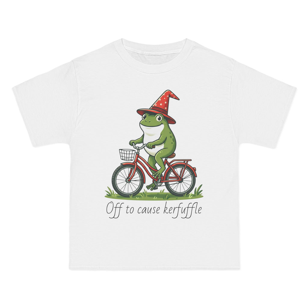 Frog on Bike T-Shirt — “Off to Cause Kerfuffle” Cute Whimsical Graphic Tee