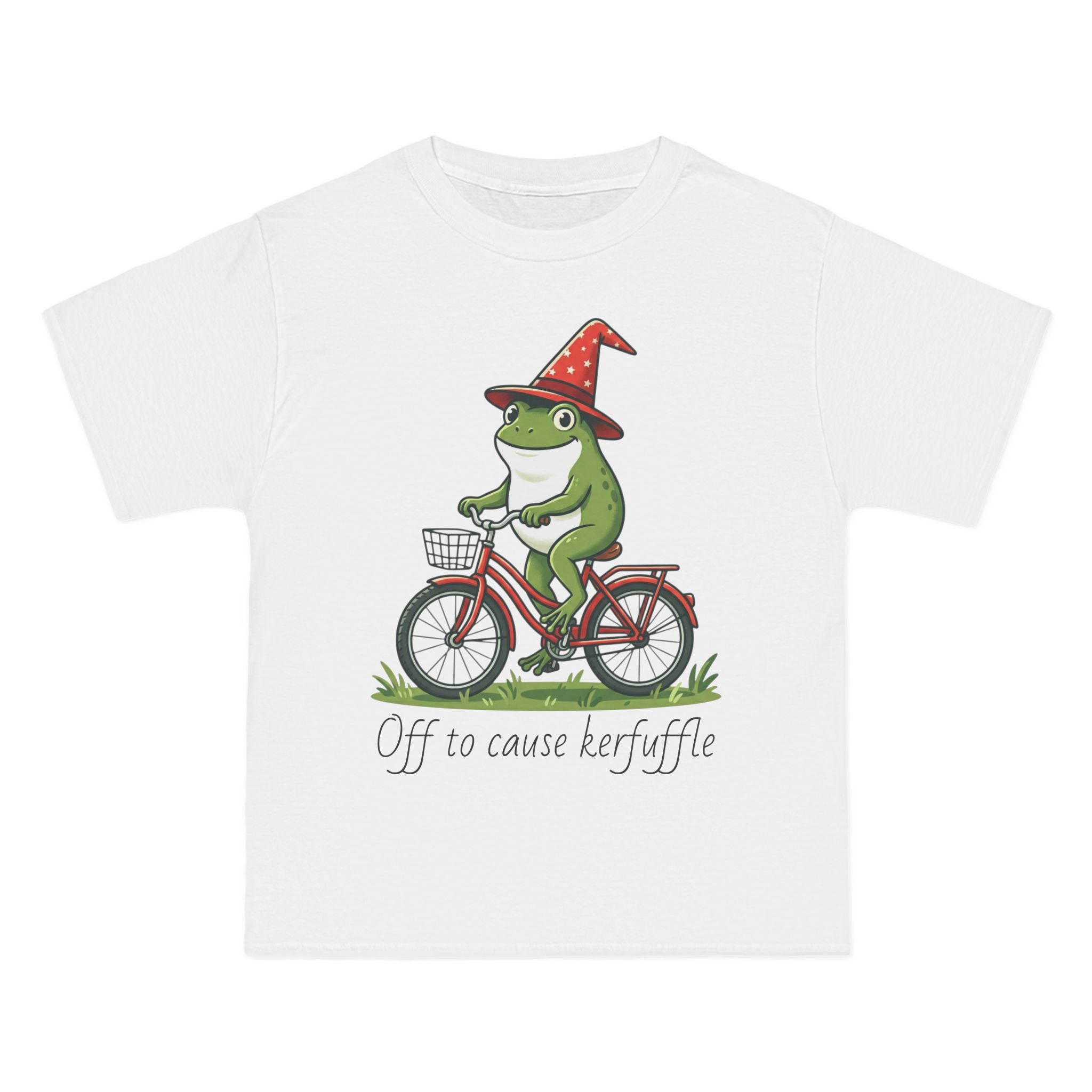 Frog on Bike T-Shirt — “Off to Cause Kerfuffle” Cute Whimsical Graphic Tee