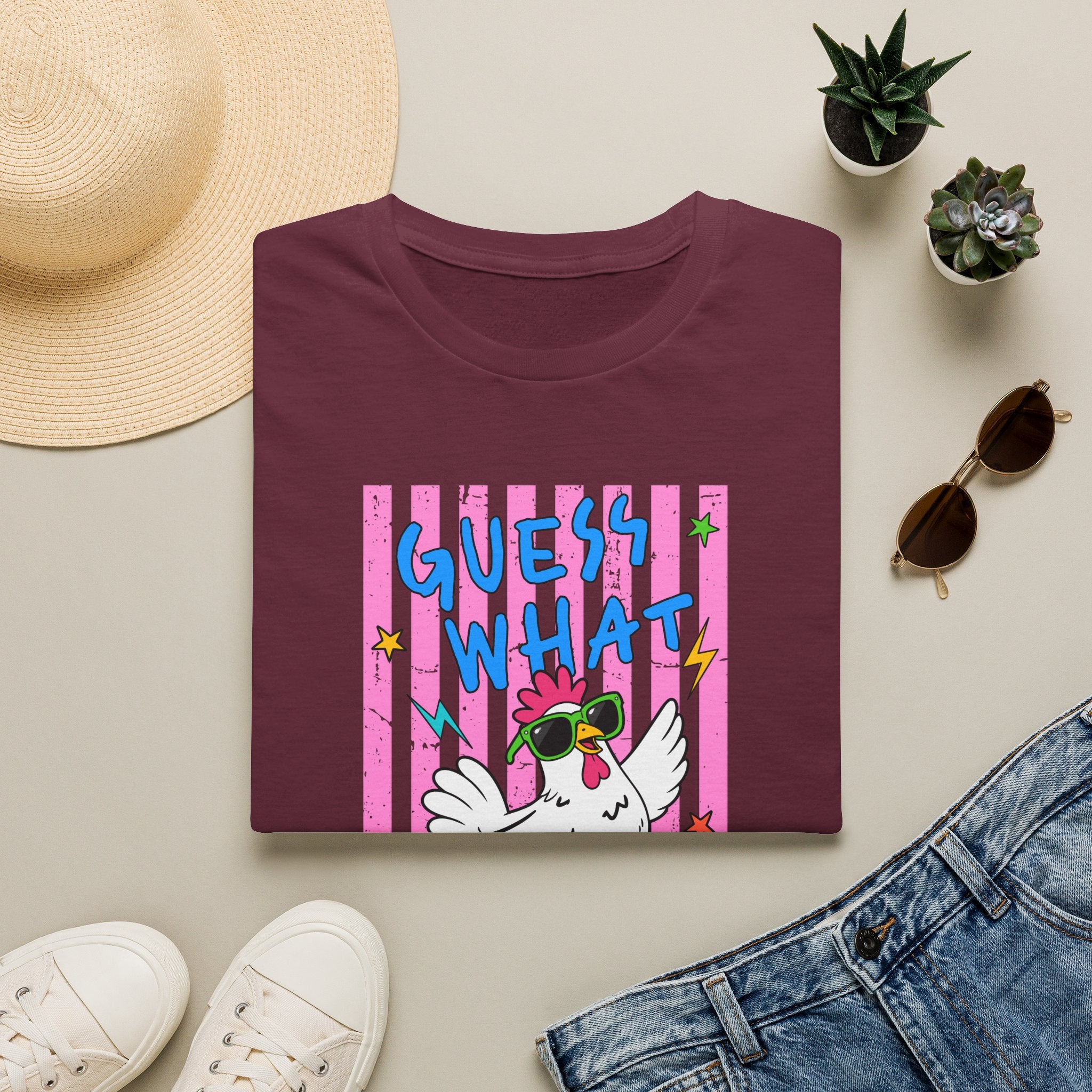T-Shirt — "Guess What" Funny Sunglasses Chicken Graphic Tee