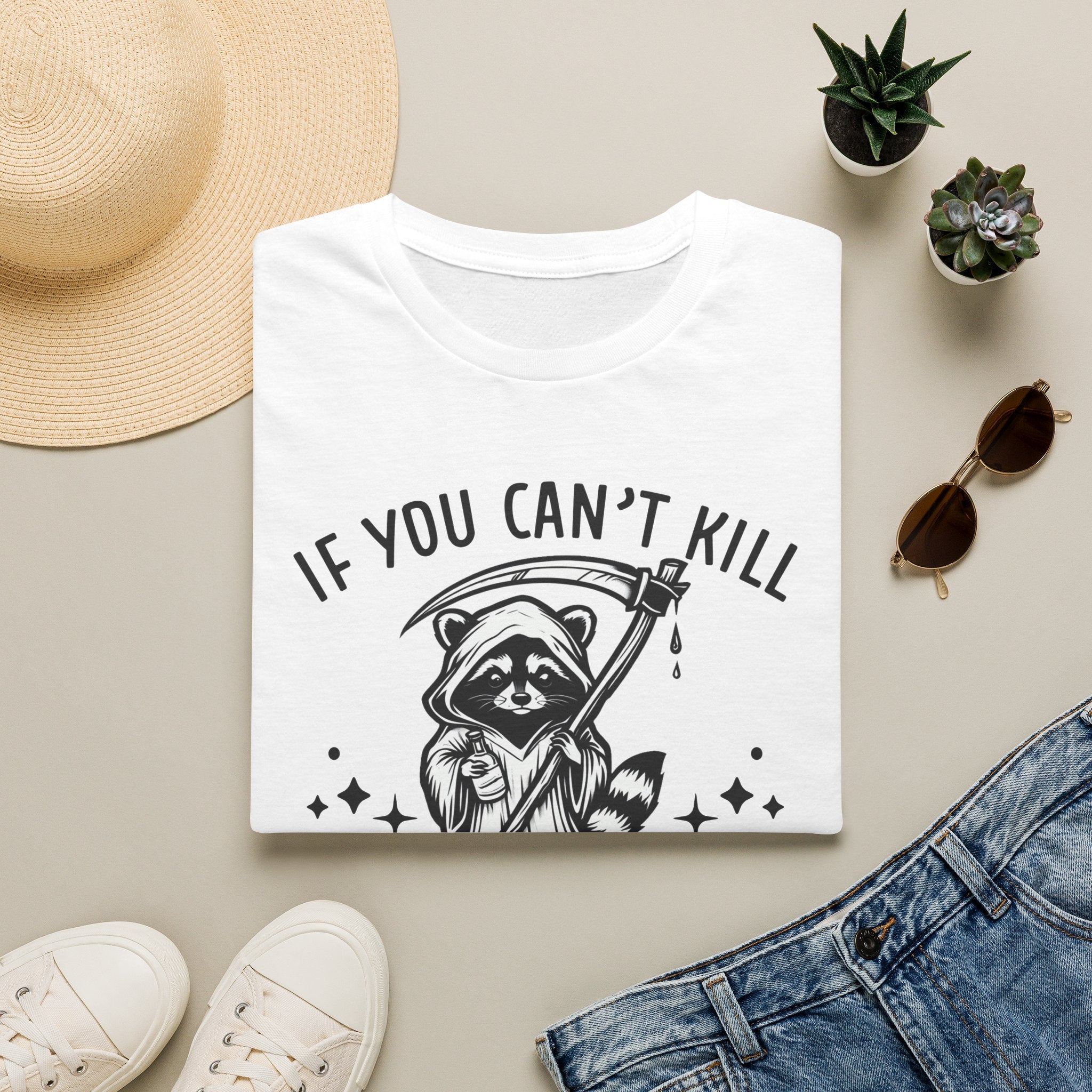 If You Can’t Kill Raccoon Tee — Funny Grim Reaper Graphic T-Shirt